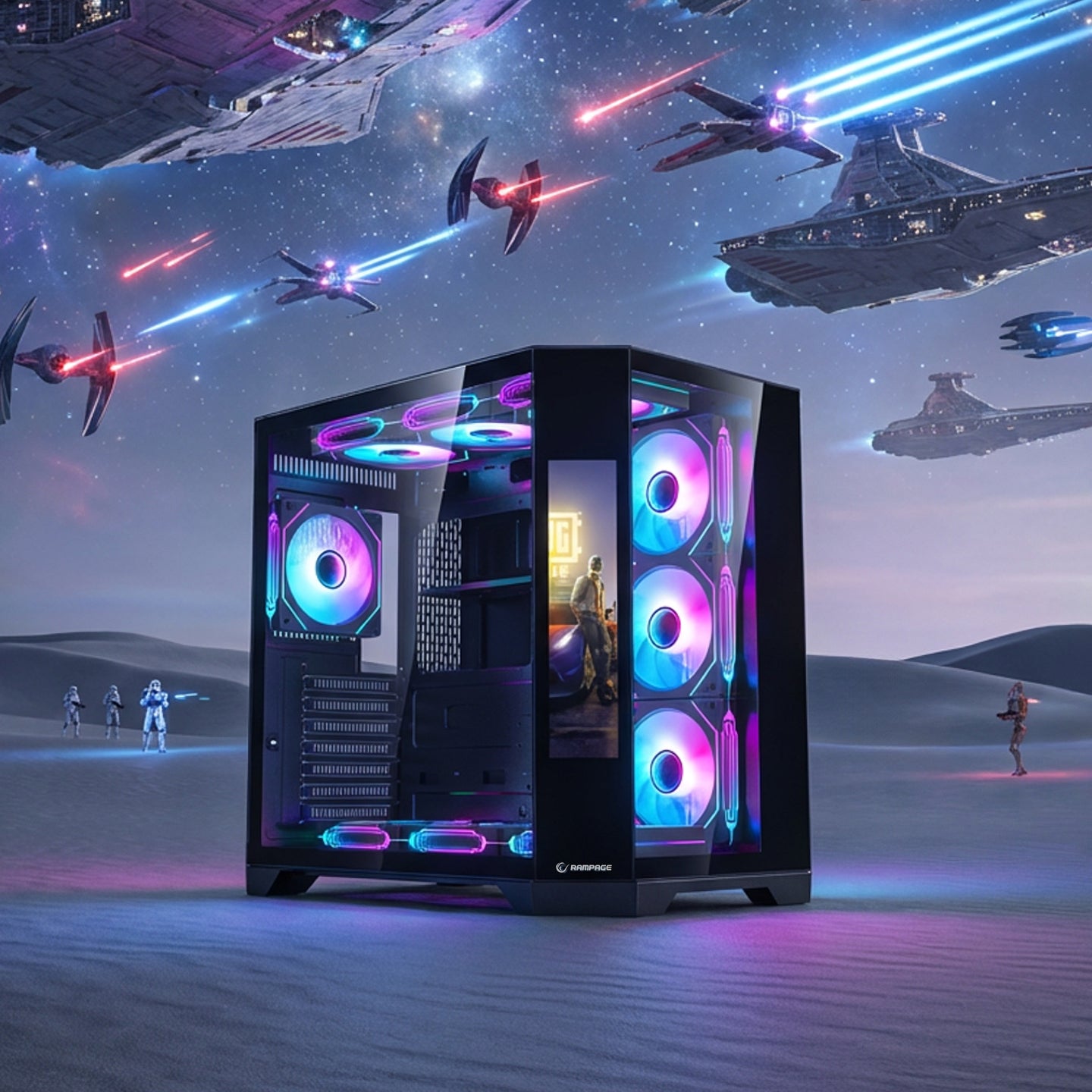 Nova Lcd Ekranlı 7x12cm ARGB Fan+Kumanda Oyuncu Kasası-Siyah