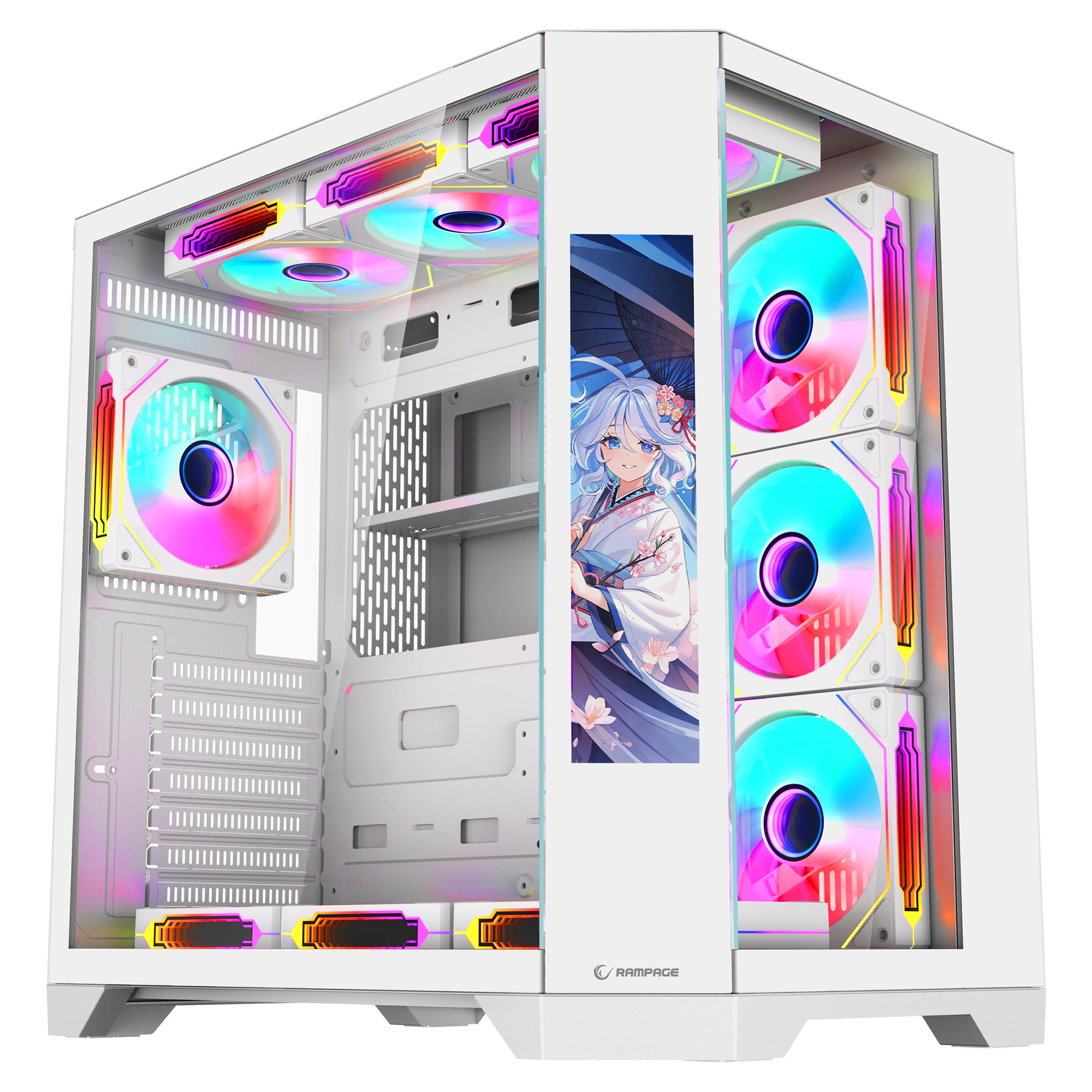 Nova Lcd Ekranlı 7x12cm ARGB Fan+Kumanda Oyuncu Kasası-Beyaz