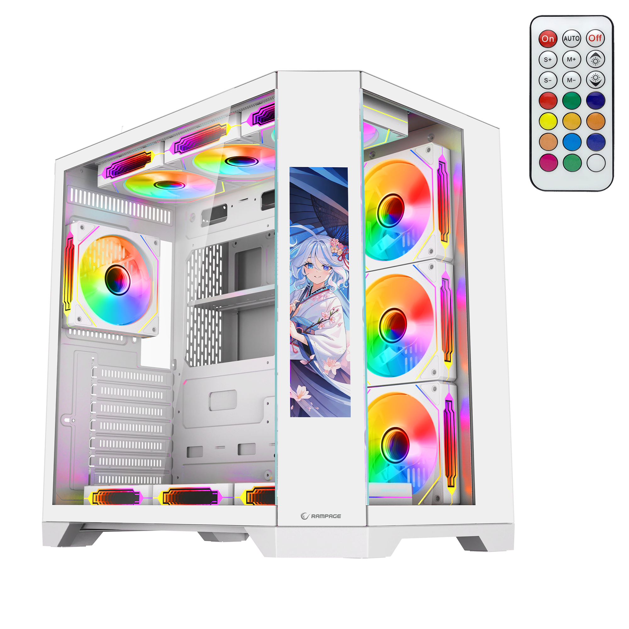 NOVA - Lcd Ekranlı 7x12cm ARGB Fan+Kumanda Oyuncu Kasası-Beyaz
