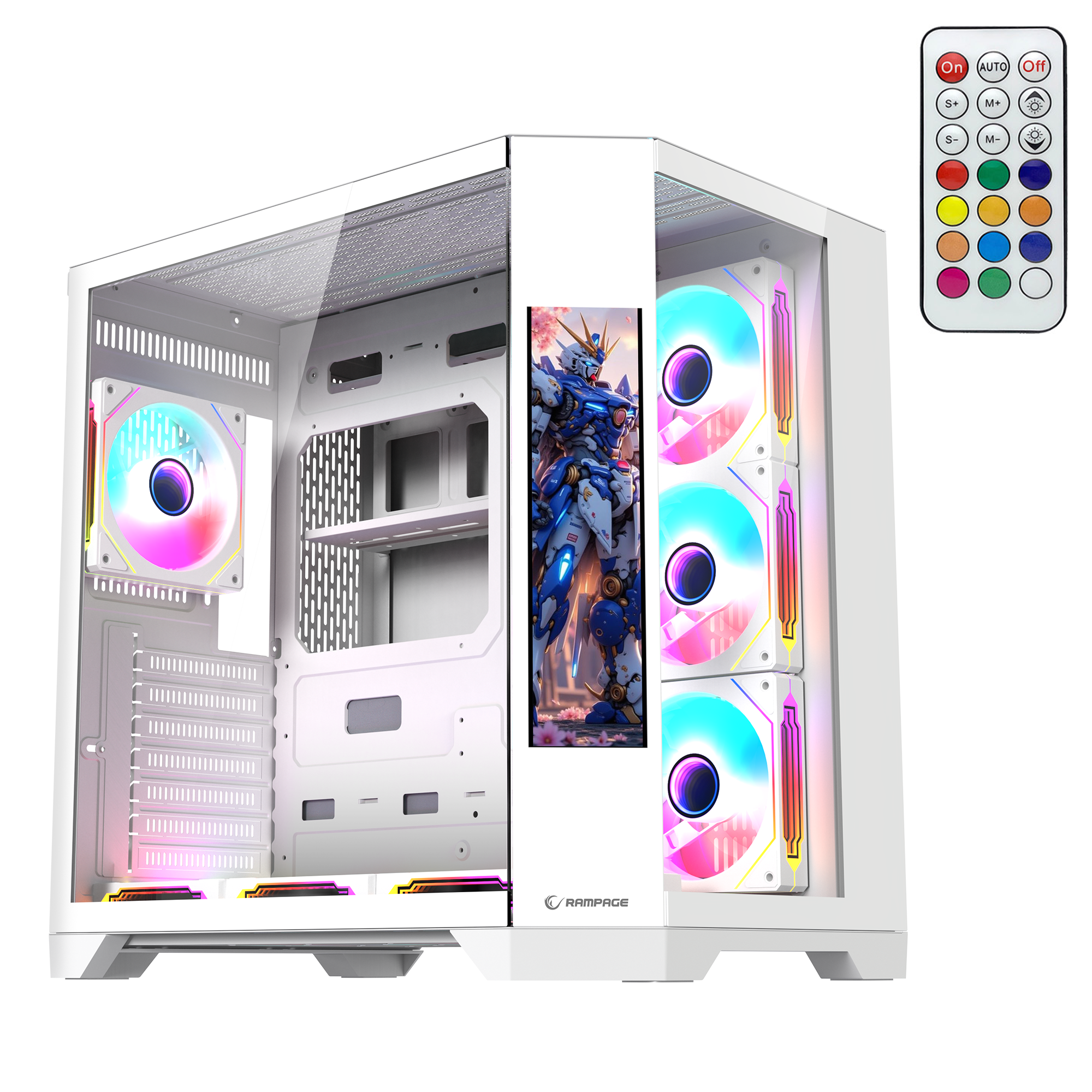 NOVA - Lcd Ekranlı 7x12cm ARGB Fan+Kumanda Oyuncu Kasası-Beyaz