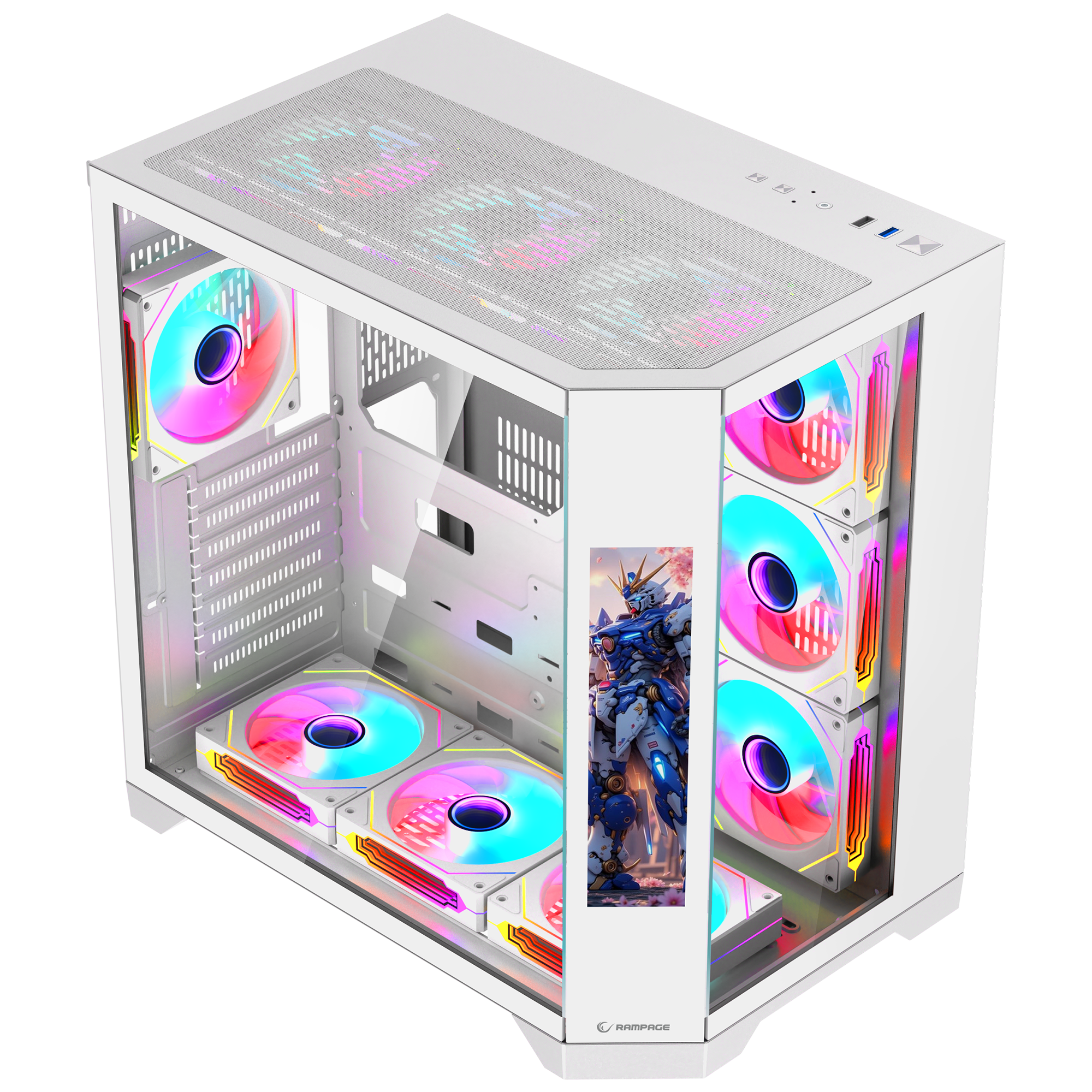 Nova Lcd Ekranlı 7x12cm ARGB Fan+Kumanda Oyuncu Kasası-Beyaz