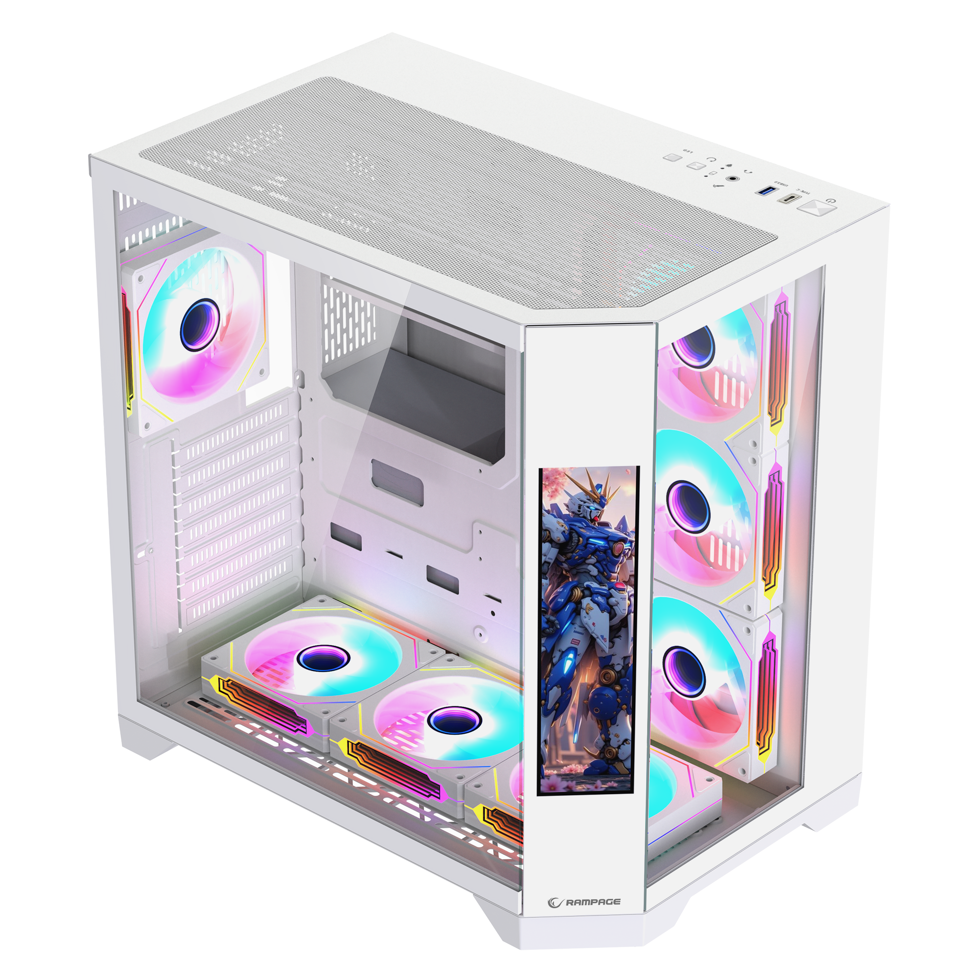 NOVA - Lcd Ekranlı 7x12cm ARGB Fan+Kumanda Oyuncu Kasası-Beyaz