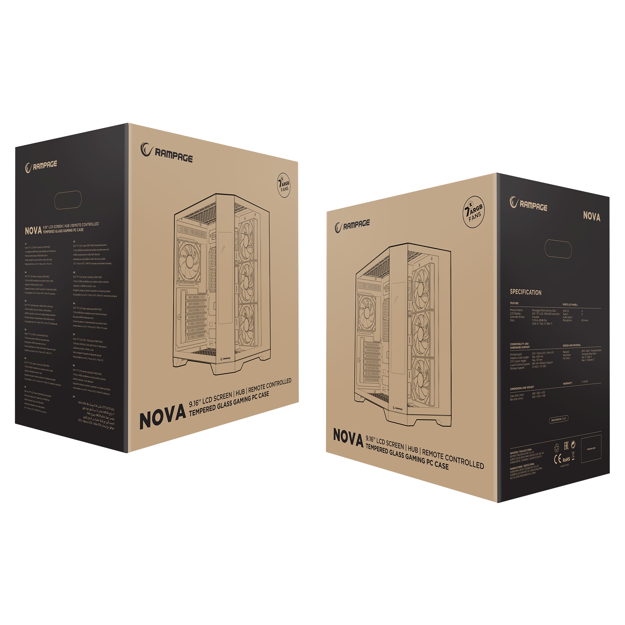 Nova Lcd Ekranlı 7x12cm ARGB Fan+Kumanda Oyuncu Kasası-Beyaz