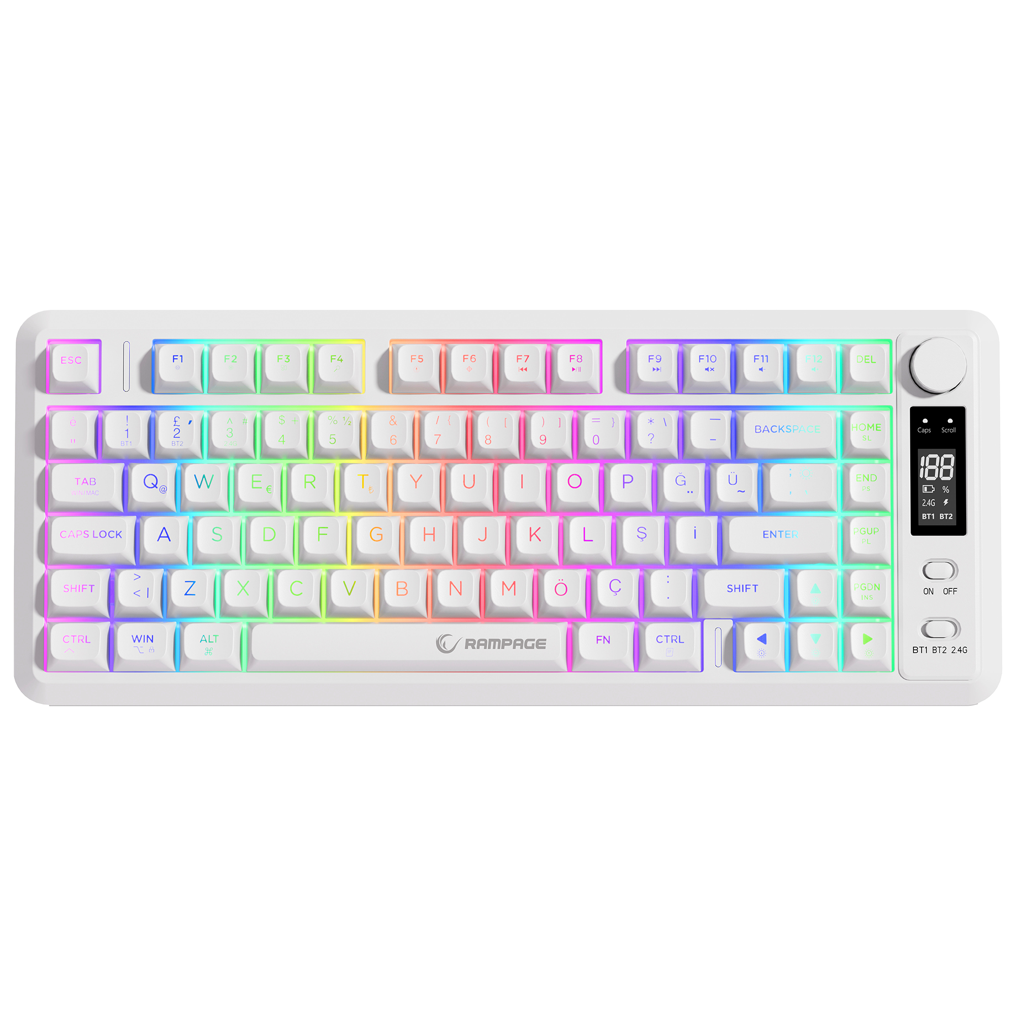 2.4G + BT Wireless RGB Q 75 Membrane Oyuncu Klavyesi-Beyaz