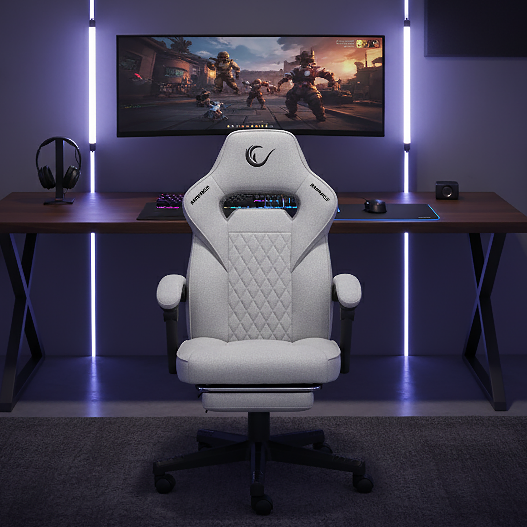 KL-R12 Lumos Terletmez Kumaş Gri Oyuncu Koltuğu