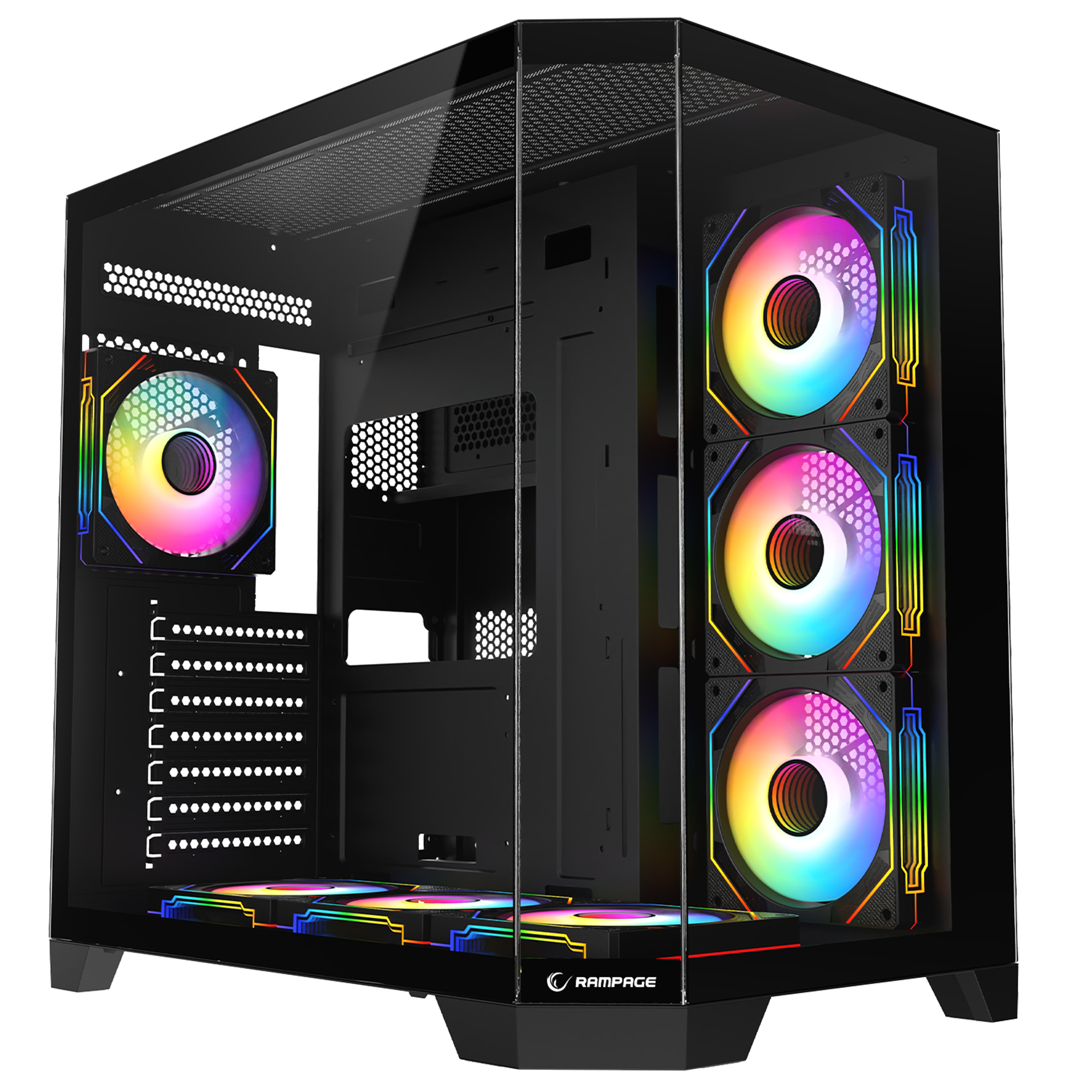 850W 80 Plus Bronze 3 Taraf Temp. Camlı 7x12cm ARGB Fan+Kumanda Siyah Oyuncu Kasası