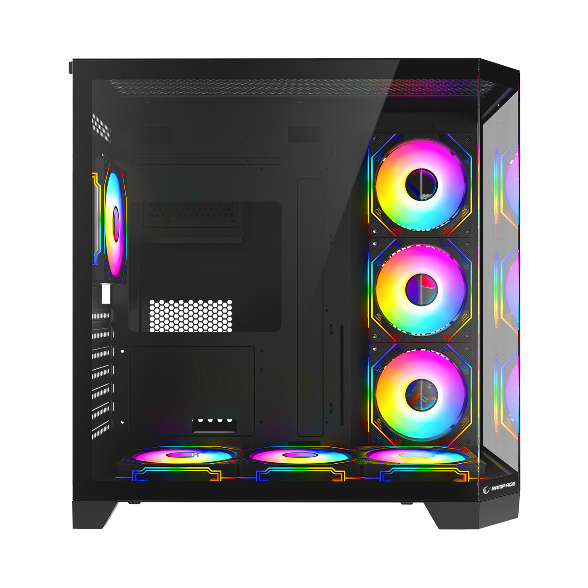 850W 80 Plus Bronze 3 Taraf Temp. Camlı 7x12cm ARGB Fan+Kumanda Siyah Oyuncu Kasası