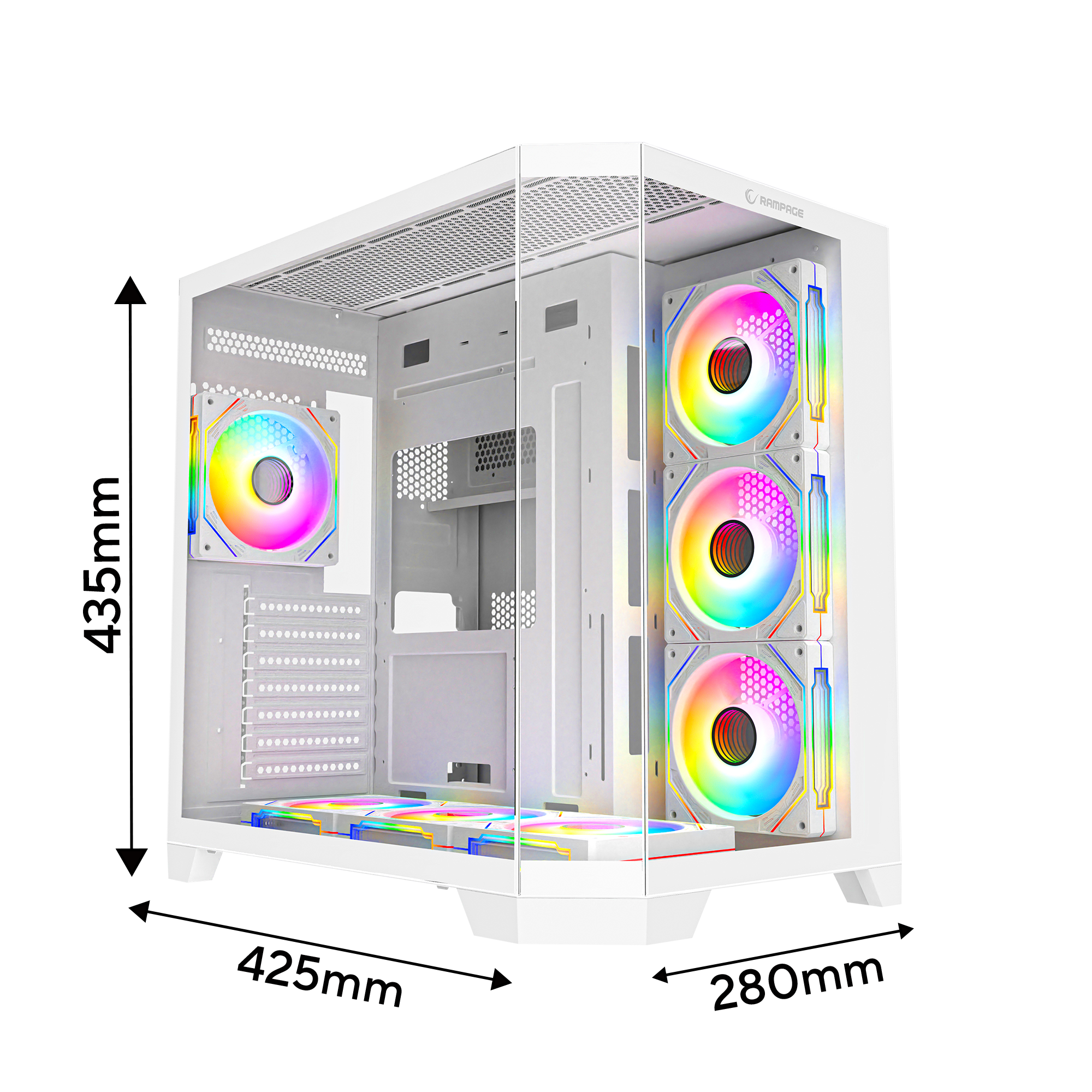 850W 80 Plus Bronze 3 Taraf Temp. Camlı 7x12cm ARGB Fan+Kumanda Beyaz Oyuncu Kasası