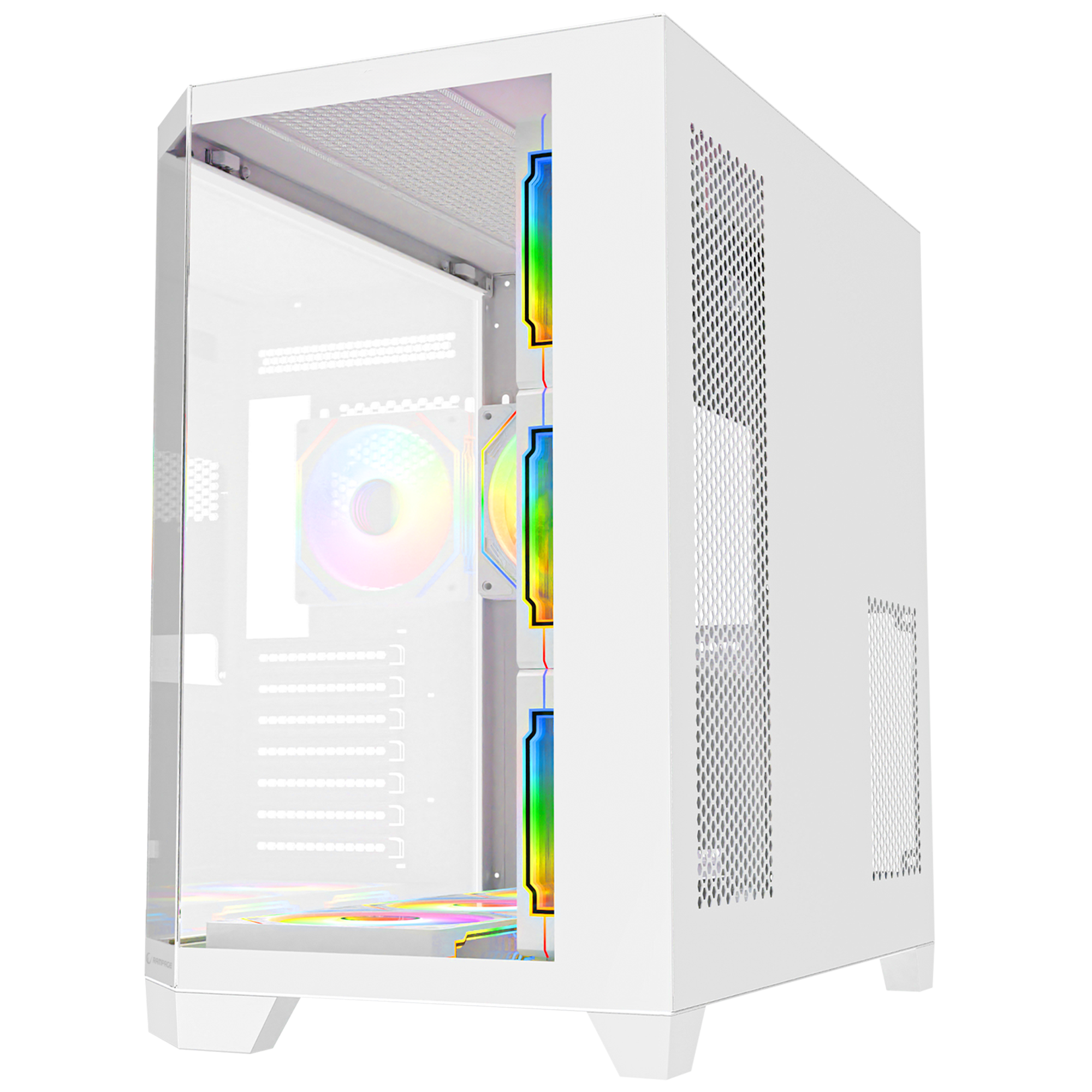 850W 80 Plus Bronze 3 Taraf Temp. Camlı 7x12cm ARGB Fan+Kumanda Beyaz Oyuncu Kasası
