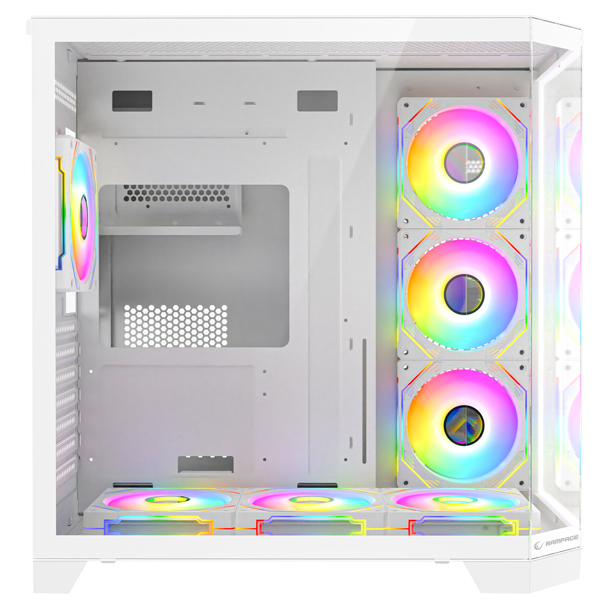 850W 80 Plus Bronze 3 Taraf Temp. Camlı 7x12cm ARGB Fan+Kumanda Beyaz Oyuncu Kasası