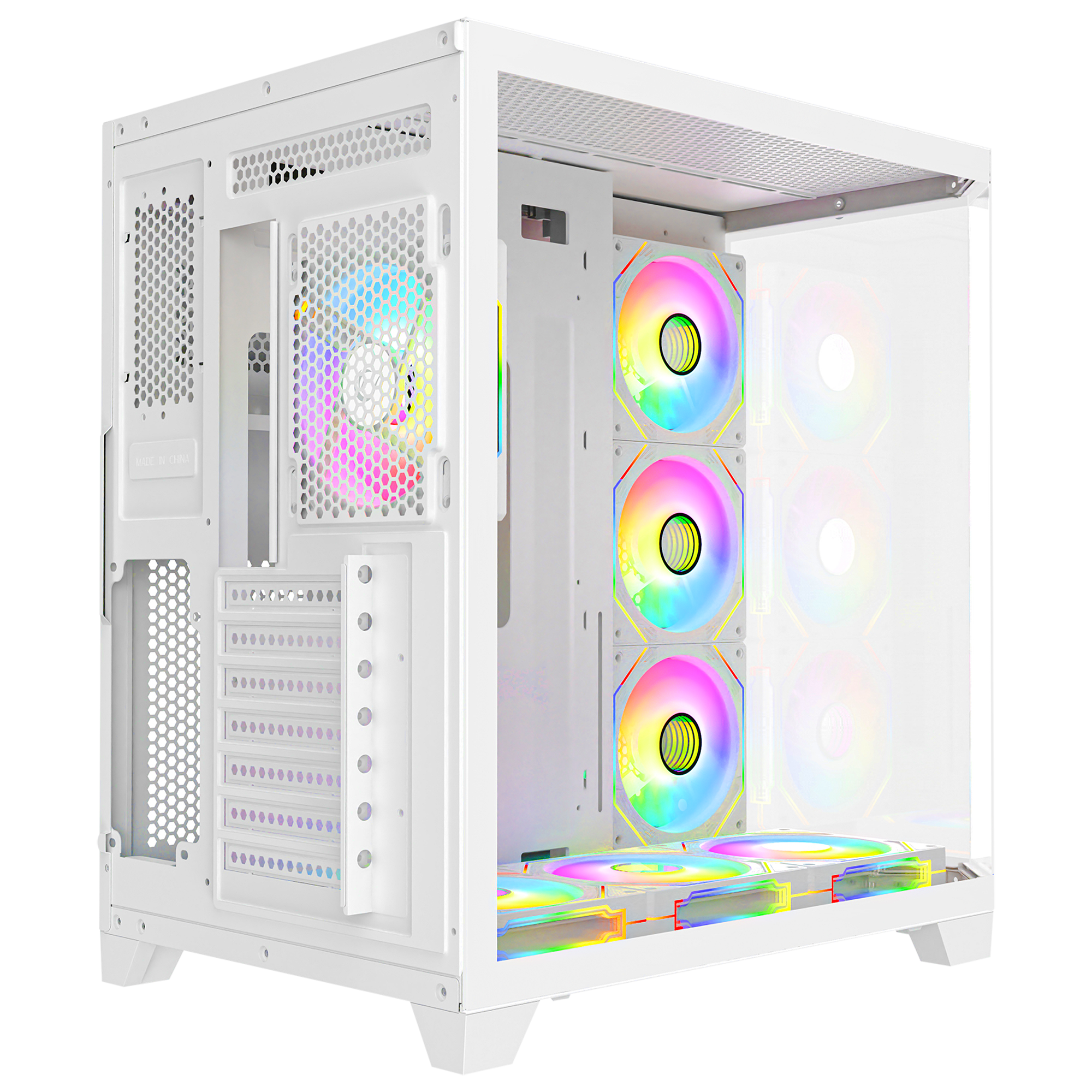 850W 80 Plus Bronze 3 Taraf Temp. Camlı 7x12cm ARGB Fan+Kumanda Beyaz Oyuncu Kasası