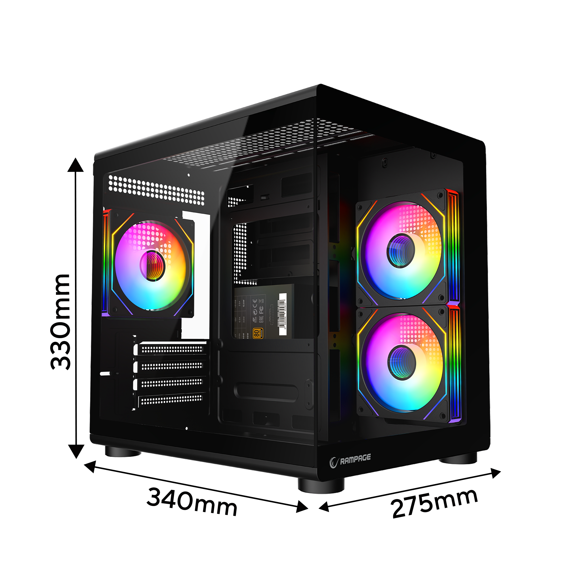 750W 80 Plus Bronze M-ATX Temperli Camlı 3x12cm ARGB Fan Siyah