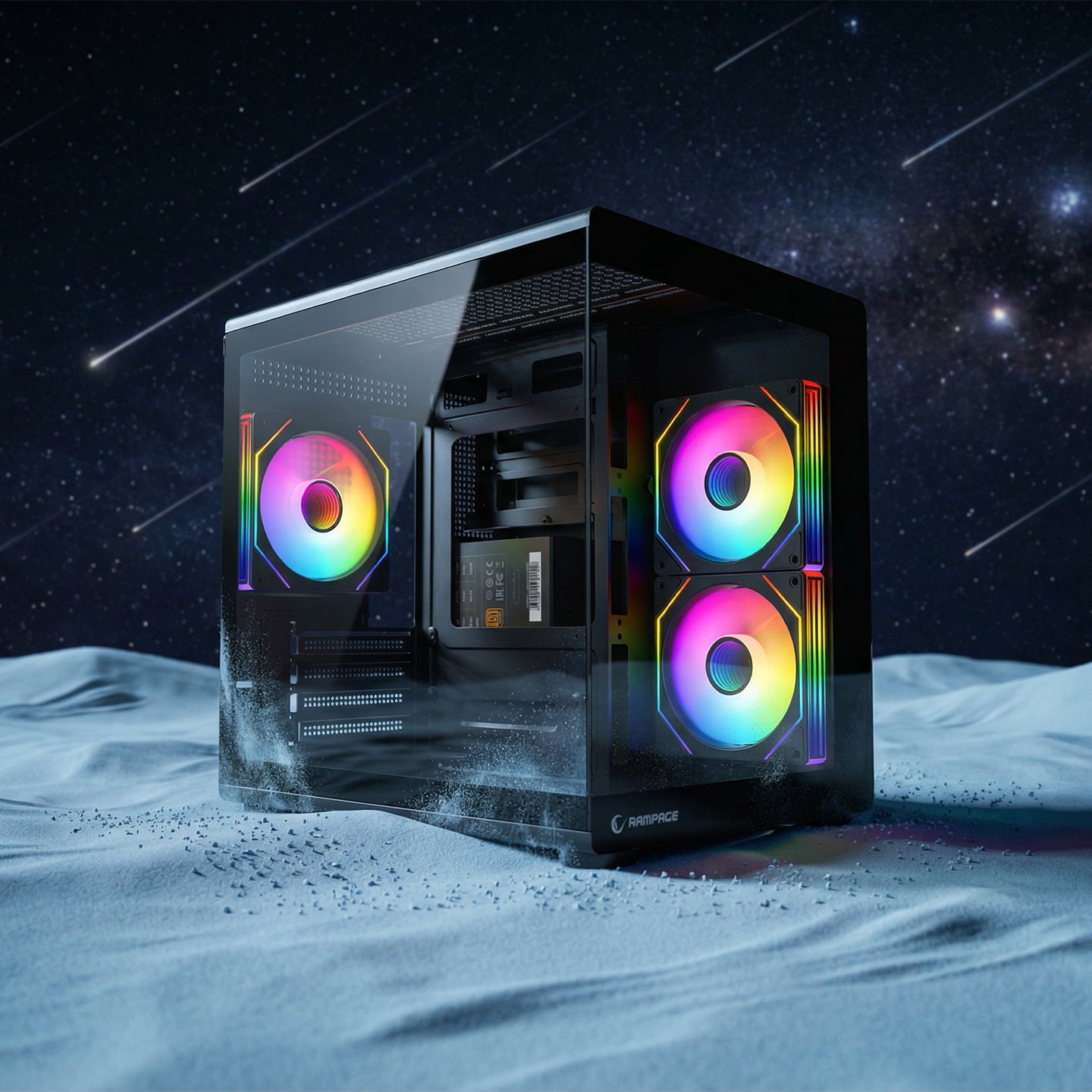 750W 80 Plus Bronze M-ATX Temperli Camlı 3x12cm ARGB Fan Siyah Oyuncu Kasası