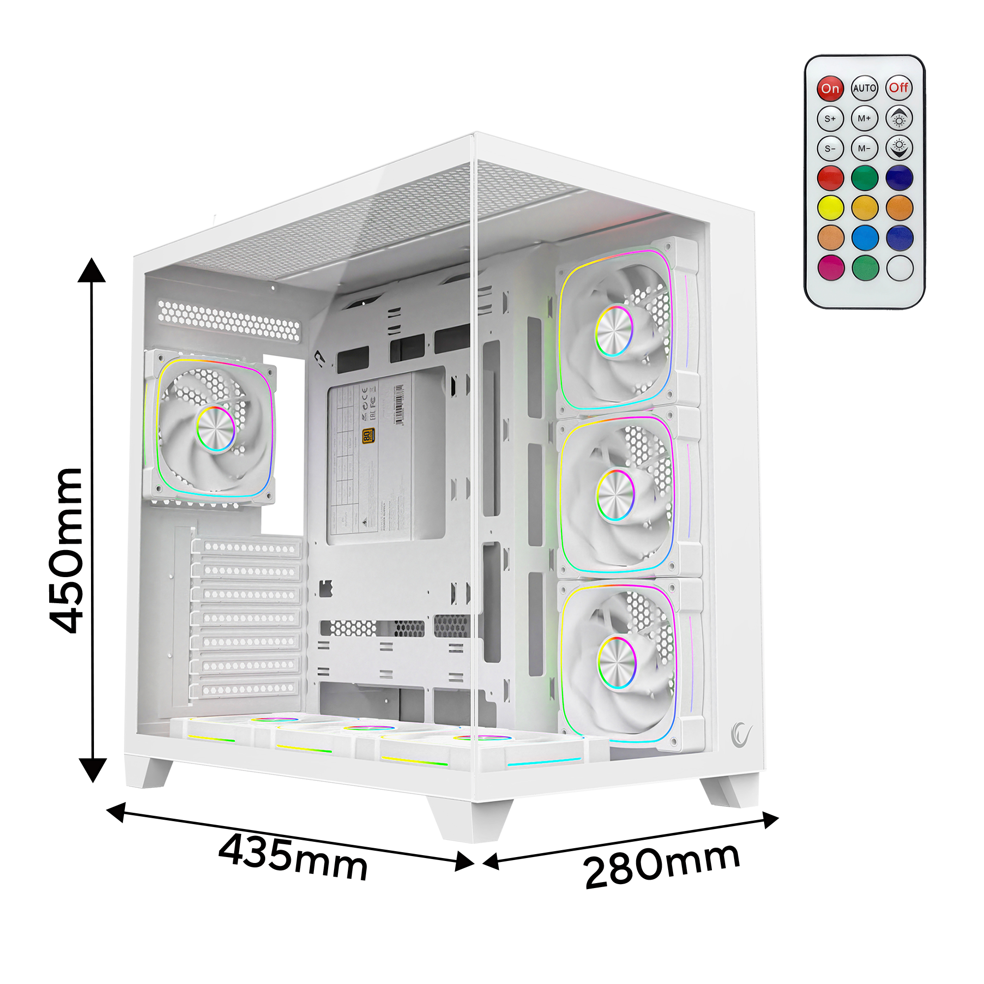 Beyaz 850W 80 Plus Bronze ATX/M-ATX 7x12cm ARGB Pwm Fan+Kumanda Oyuncu Kasası