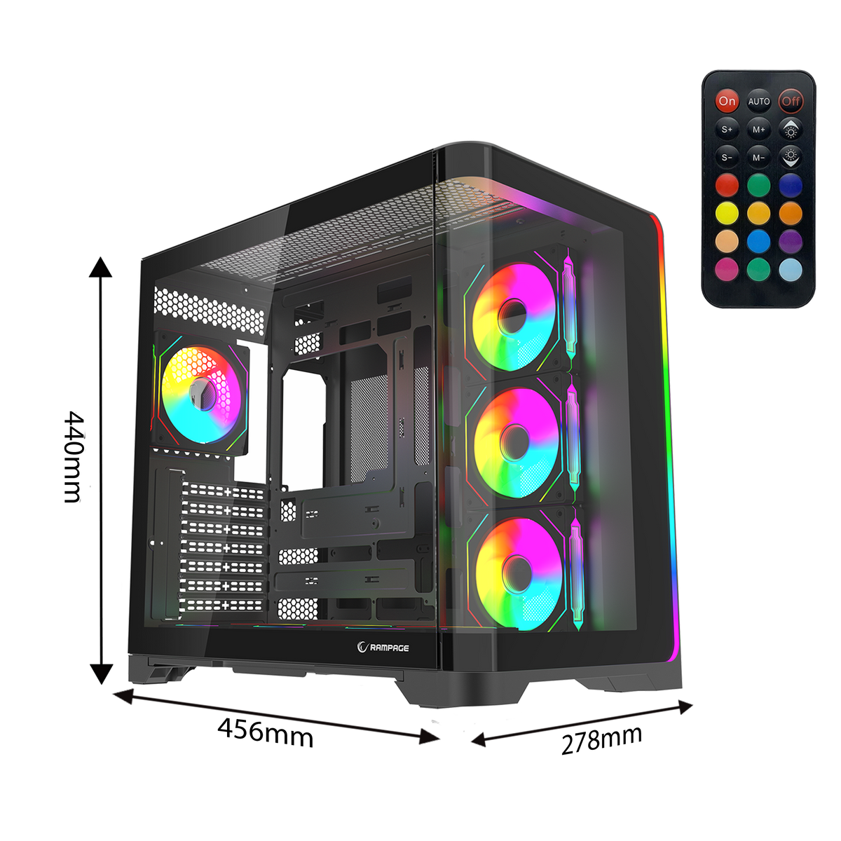 LYRON Kumandalı 7*12cm ARGB Fan+Kontrolcü PWM Fanlı ATX/M-ATX Siyah Oyuncu Kasası