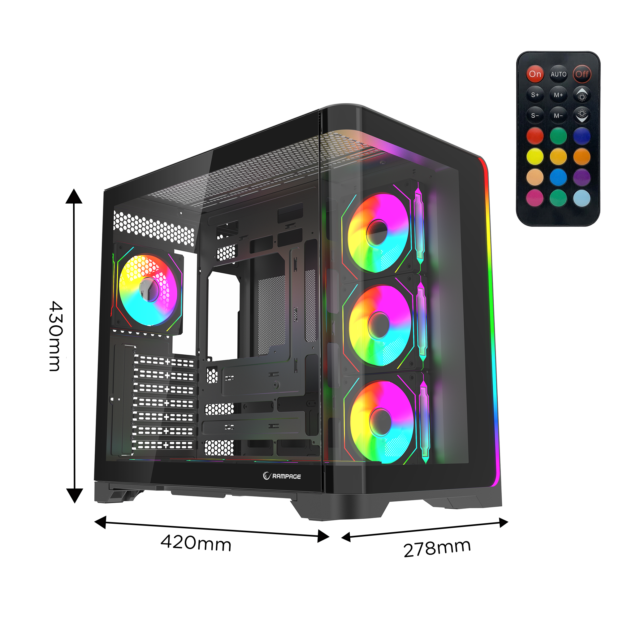 LYRON Kumandalı 7*12cm ARGB Fan+Kontrolcü PWM Fanlı ATX/M-ATX Siyah Oyuncu Kasası