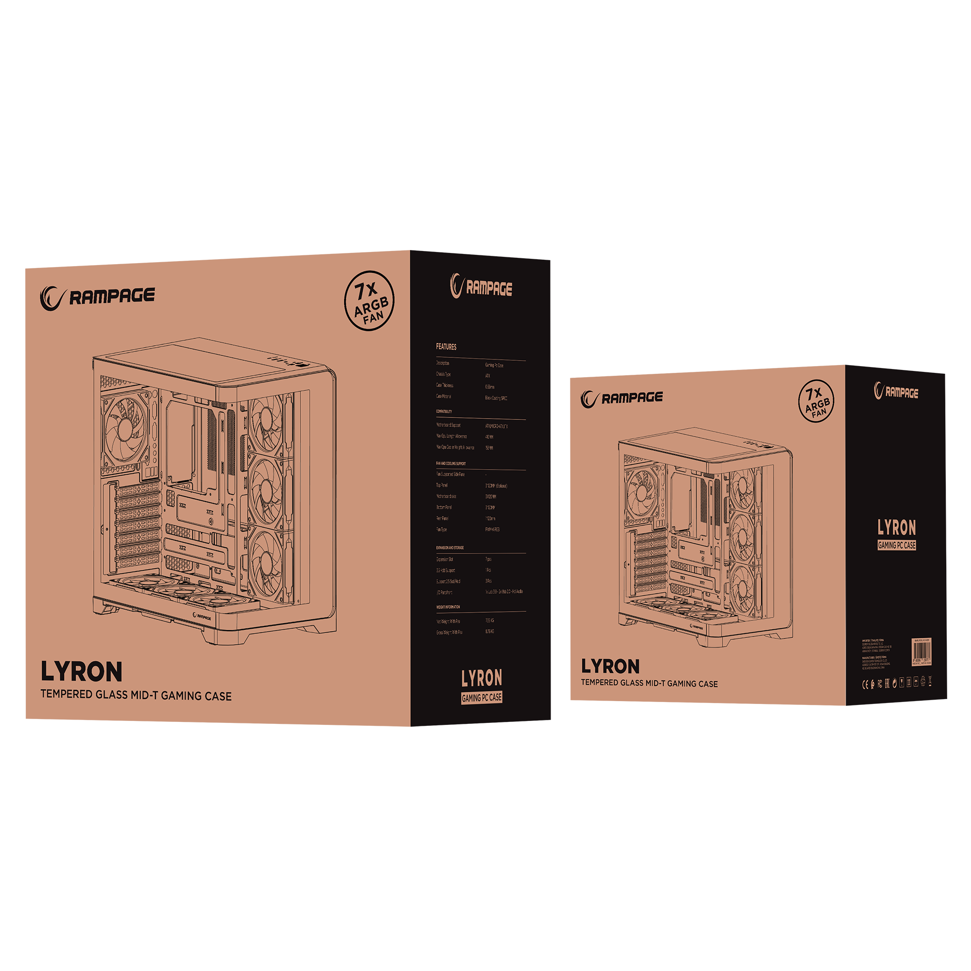 LYRON Kumandalı 7*12cm ARGB Fan+Kontrolcü PWM Fanlı ATX/M-ATX Siyah Oyuncu Kasası