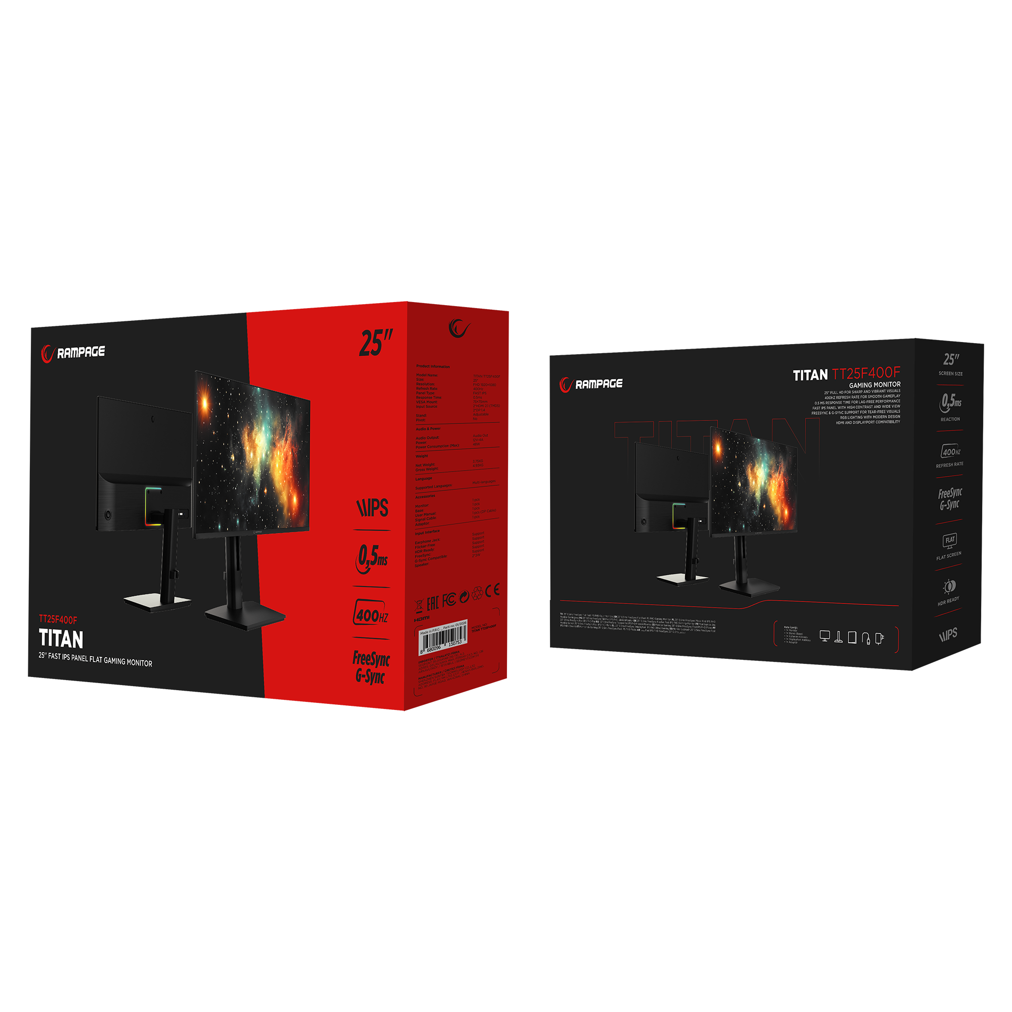 TITAN TT25F400F 25'' FHD 400Hz Fast IPS 0,5ms HDR Freesync RGB PC Flat Oyuncu Monitörü