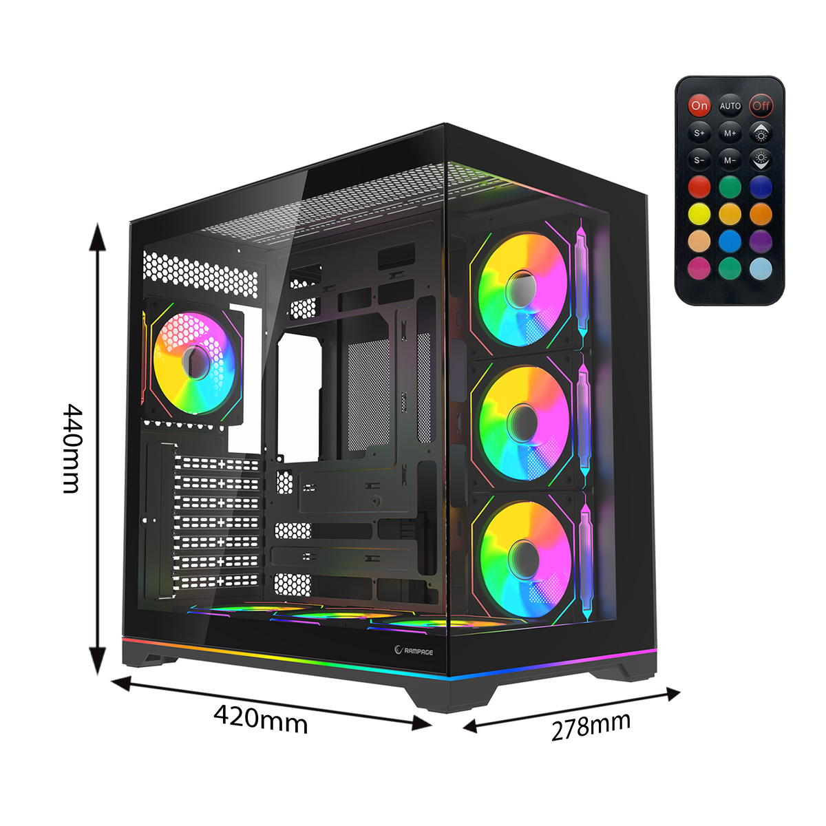 KAIZER - Kumandalı 7*12cm ARGB Fan+Kontrolcü PWM Fanlı ATX/M-ATX Siyah Oyuncu Kasası