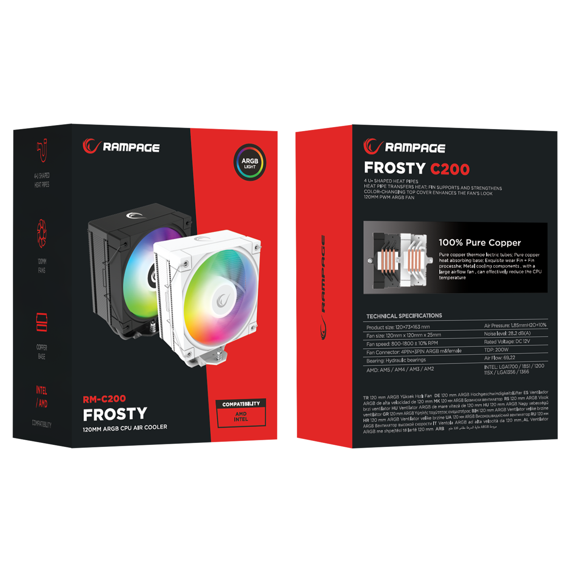FROSTY RM-C200 AM5/LGA1851 ARGB Fan 120mm 87 CFM TDP180W Siyah CPU Fan