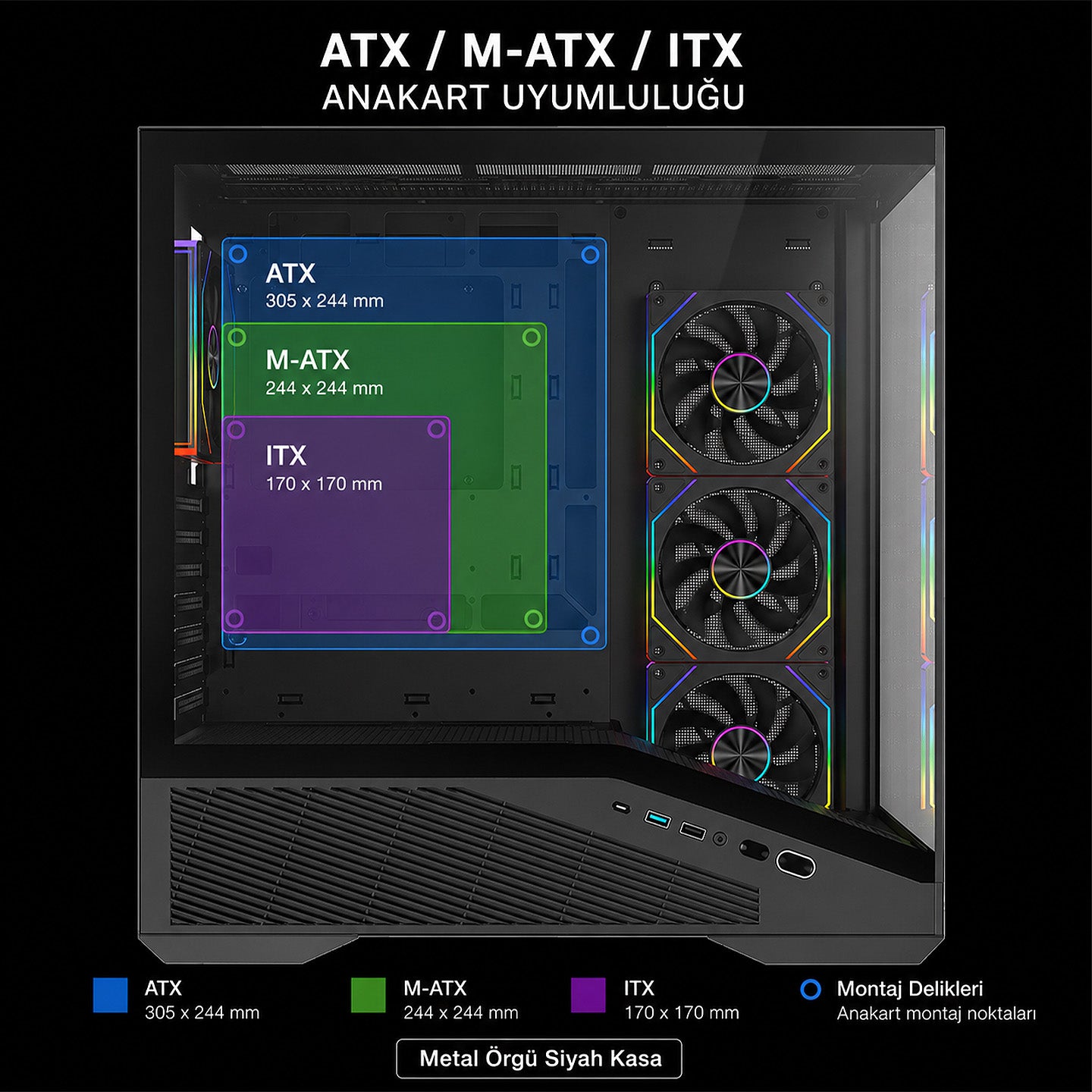 REAPER - 850W 80 Plus Bronze ATX 3.1 PCIe 5.1 Siyah 4*12cm ARGB Fan ATX Gaming Oyuncu Kasası
