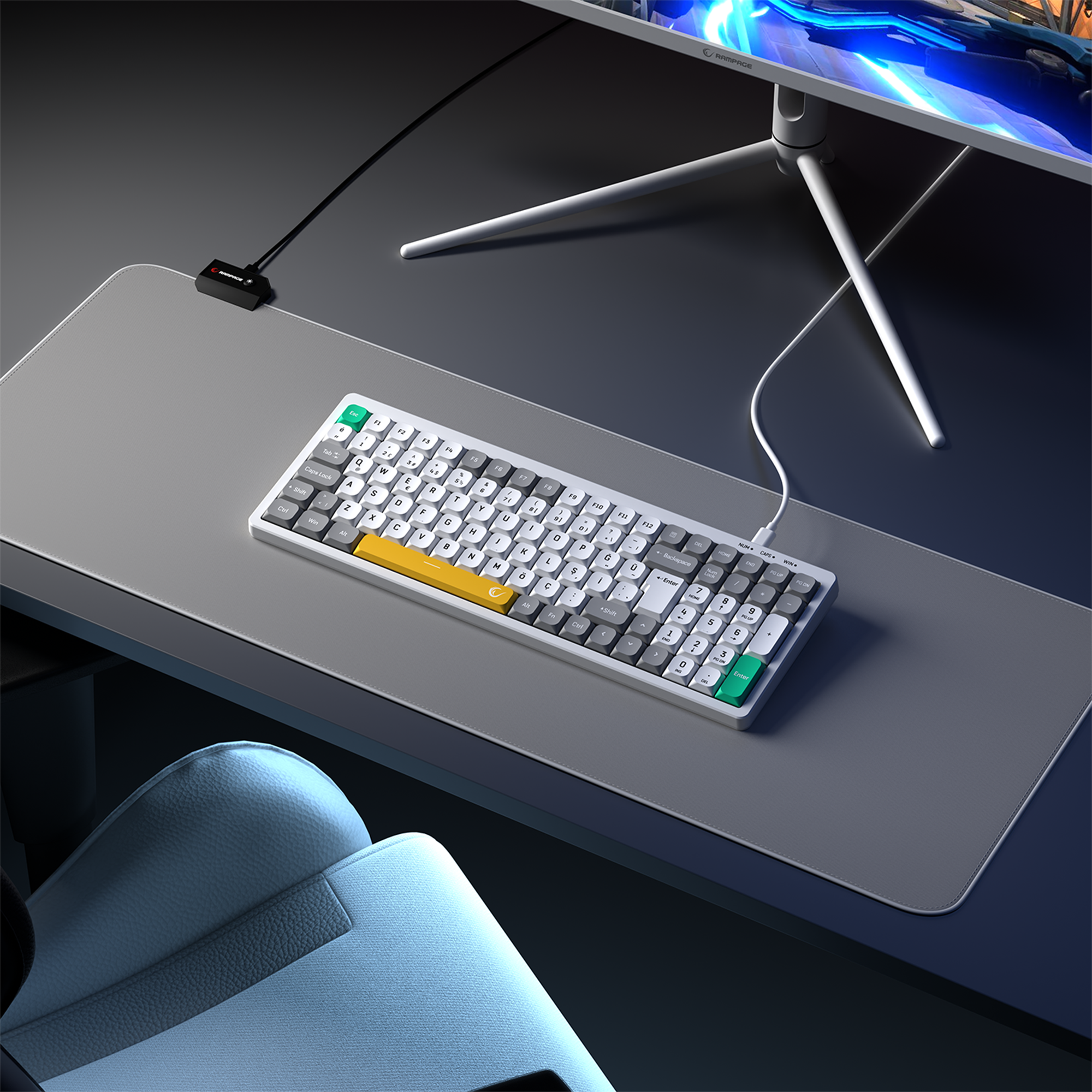 Pure Beyaz / Gri SESSİZ RGB Q Low Profile Membrane Oyuncu Klavyesi