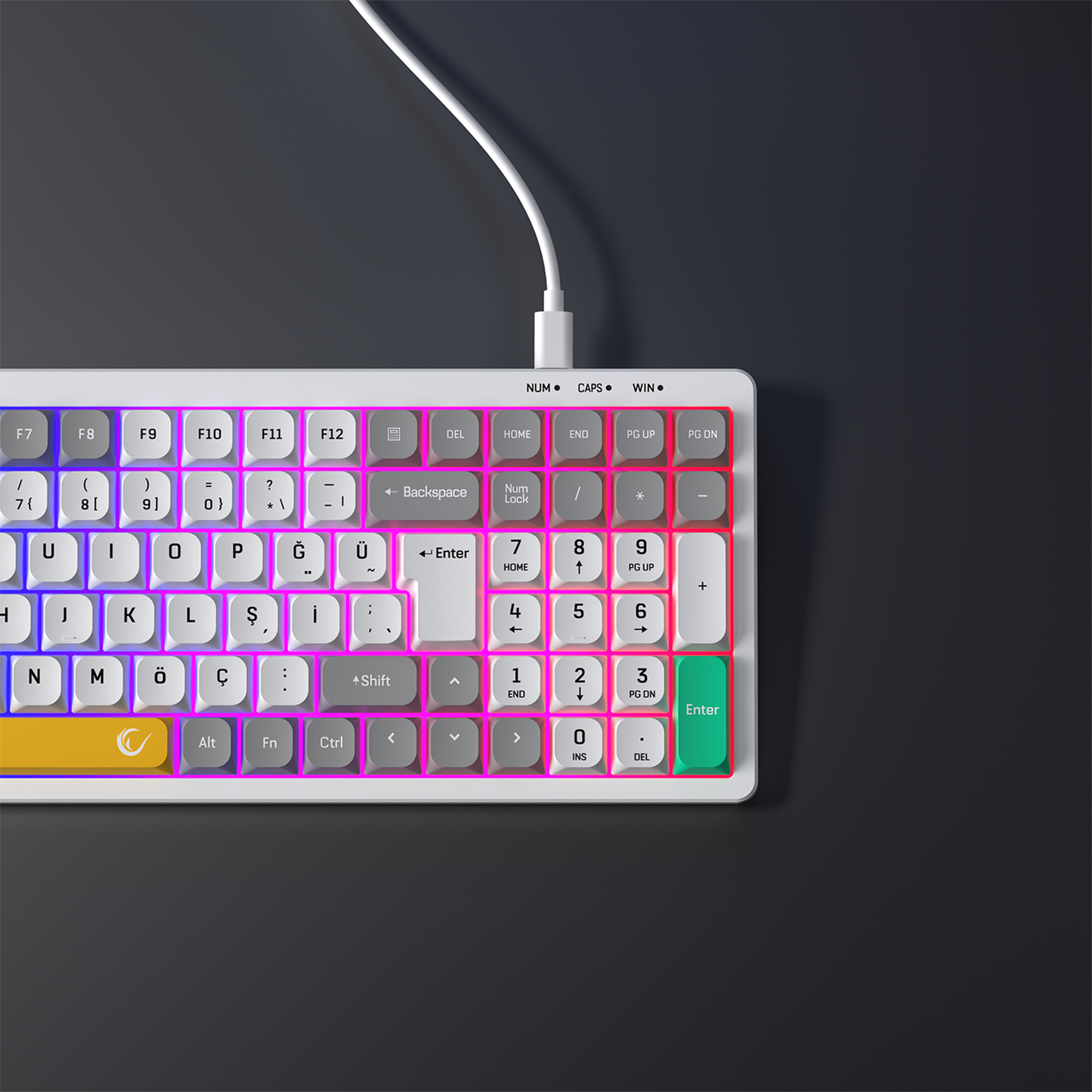 Pure Beyaz / Gri SESSİZ RGB Q Low Profile Membrane Oyuncu Klavyesi