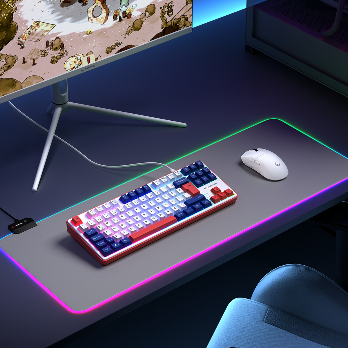 Clicky TKL Beyaz/Lacivert/Kırmızı Mekanik Hisli Rainbow Q Membrane Oyuncu Klavyesi