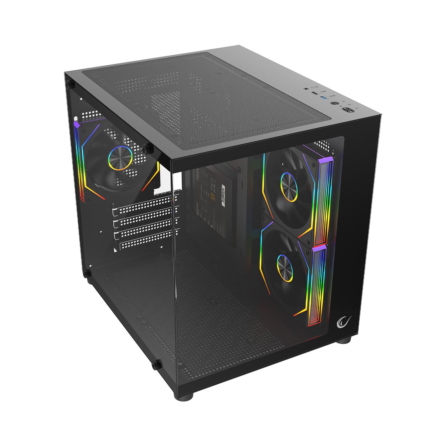 LUMID - 750W 80 Plus Bronze M-ATX Temperli Camlı 3*12cm ARGB Fan Siyah Oyuncu Kasası