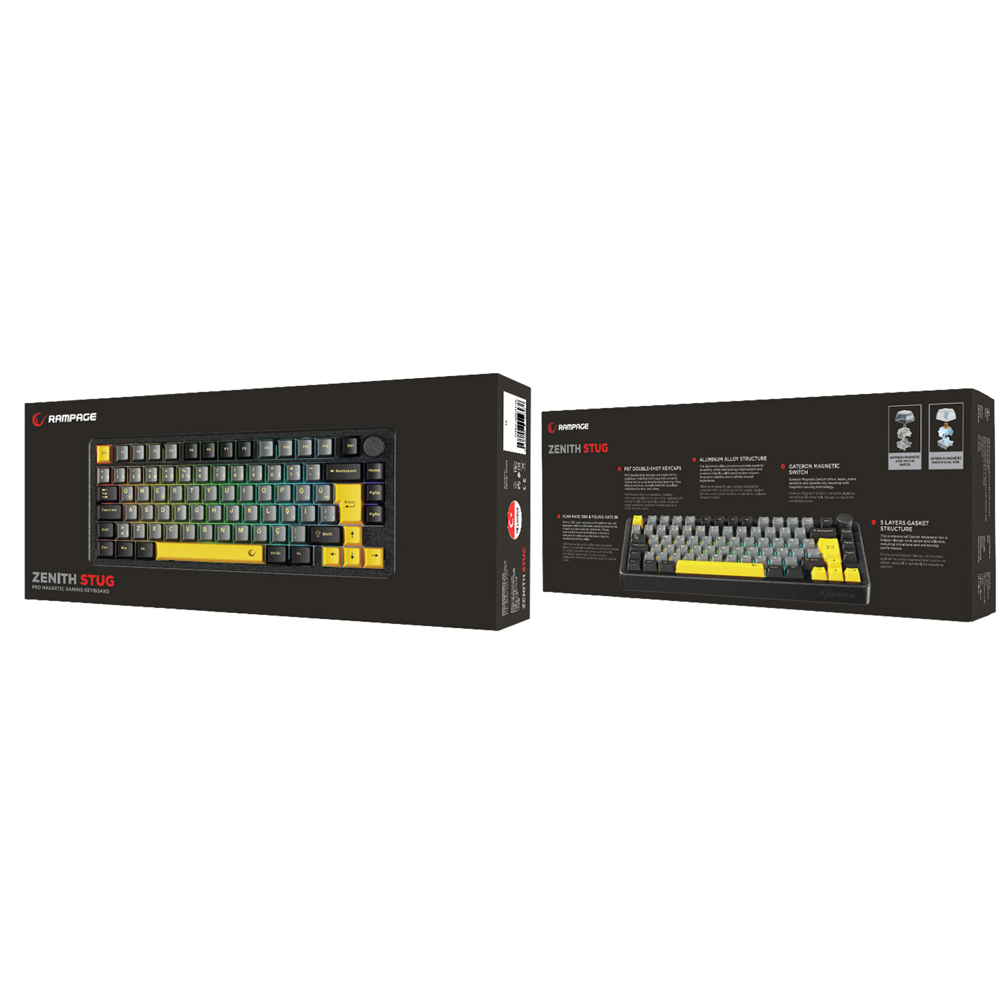 ZENITH STUG Aluminum Siyah Hot Swap 8000 Hz Gasket Manyetik RGB Rapid Trigger Gateron Switch Q Double Shot PBT K