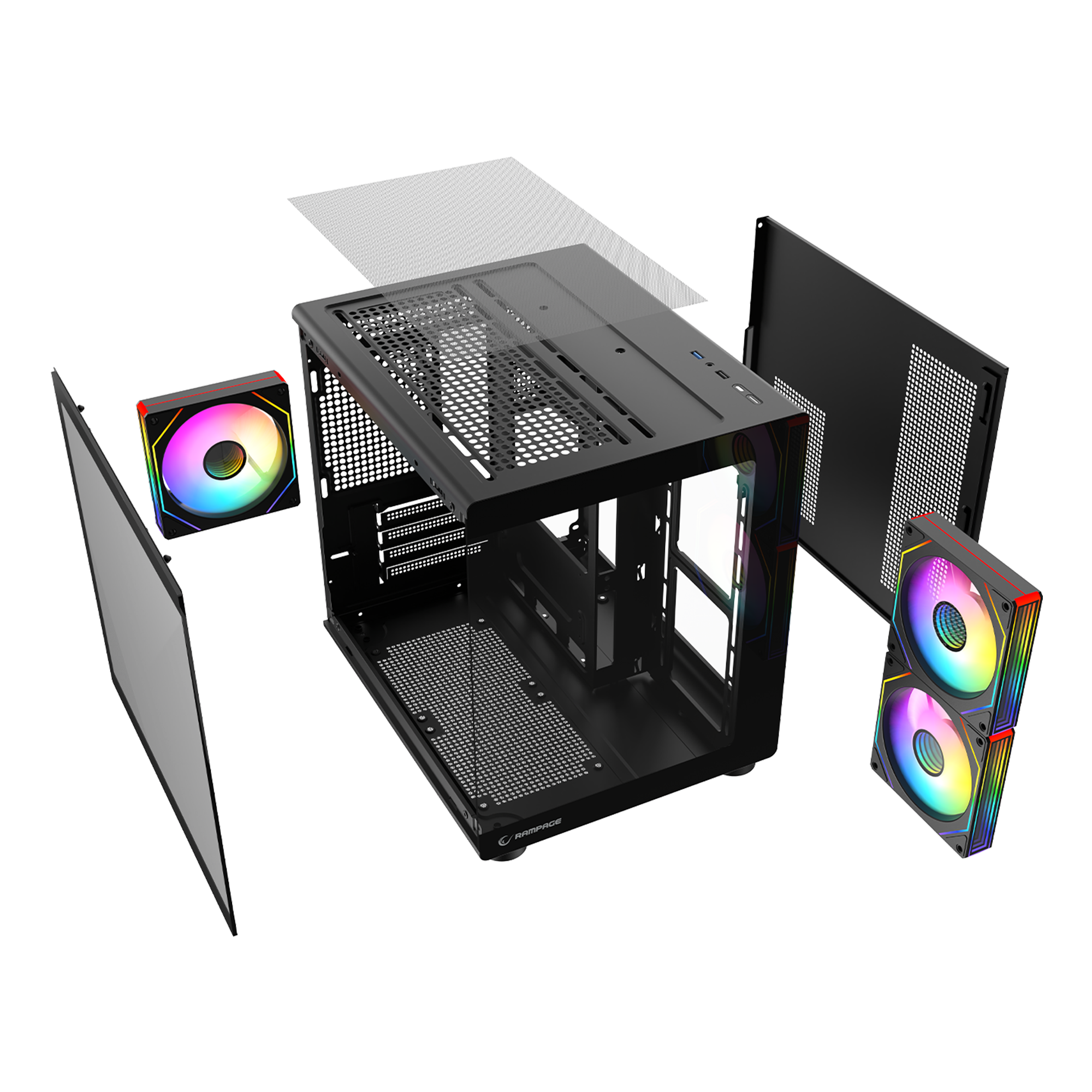 MINID V1 - M-ATX Temperli Camlı 3*12cm ARGB Fan Siyah Oyuncu Kasası