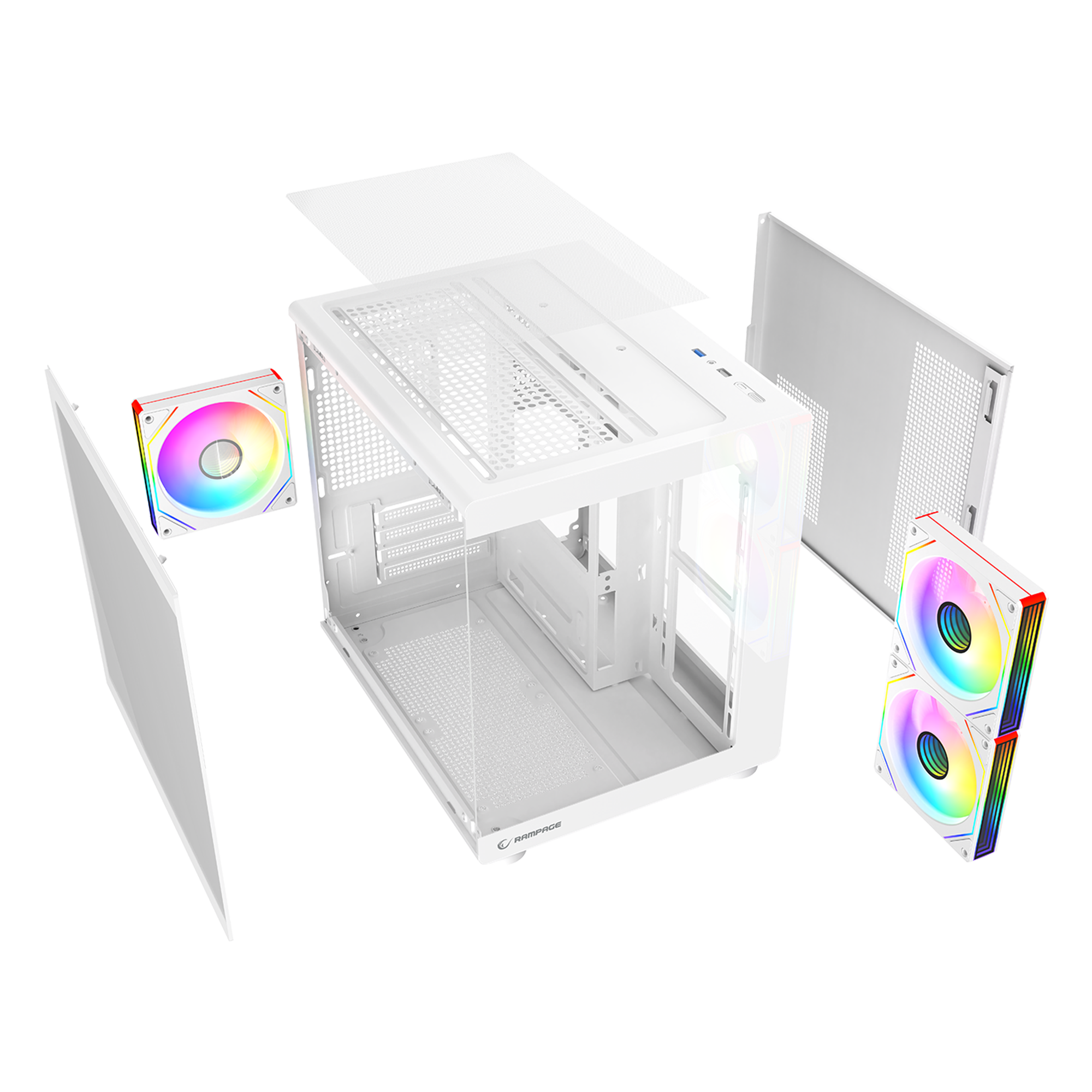 MINID V1 - M-ATX Temperli Camlı 3*12cm ARGB Fan Beyaz Oyuncu Kasası