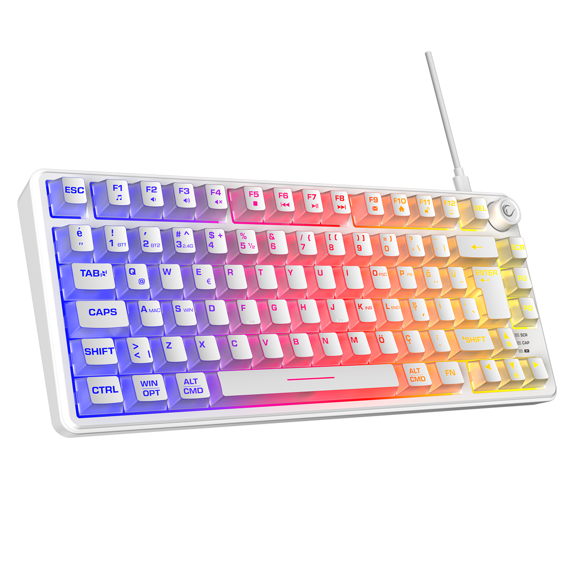 ZEPHYRA 75 Beyaz RGB US Q Sessiz Membrane Oyuncu Klavyesi