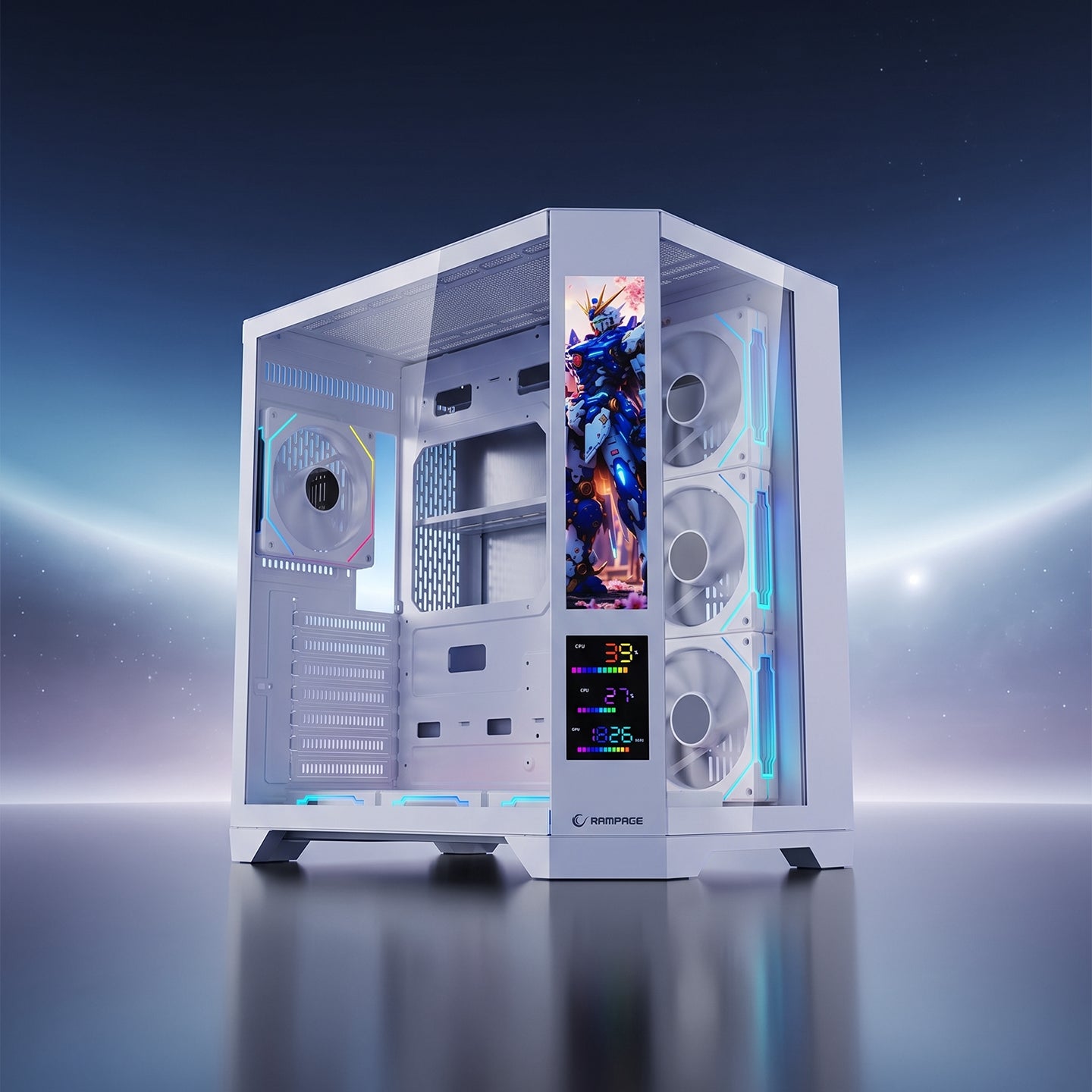 NOVA V2 9.16'' Lcd Ekranlı Hub+Kumanda Beyaz 7x12cm ARGB Pwm Fan Gaming Oyuncu Kasası
