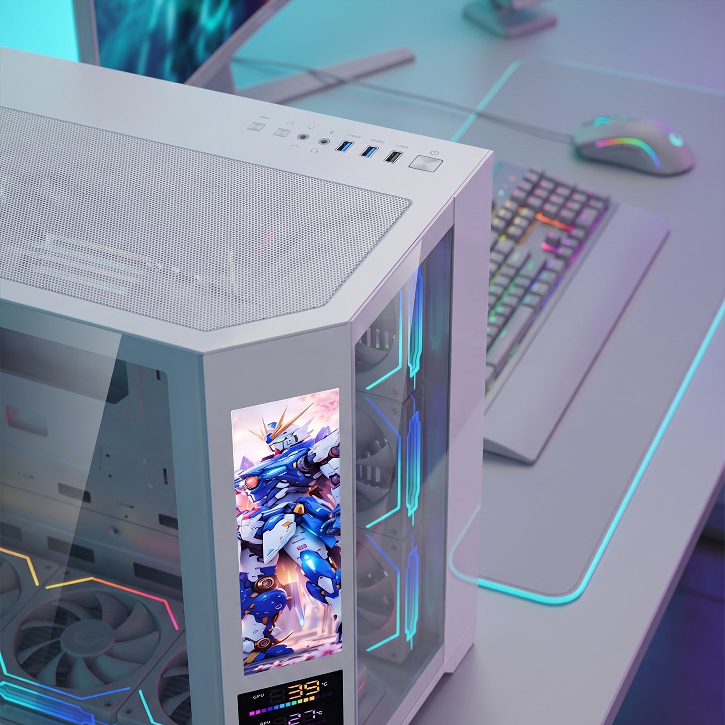 NOVA V2 9.16'' Lcd Ekranlı Hub+Kumanda Beyaz 7x12cm ARGB Pwm Fan Gaming Oyuncu Kasası