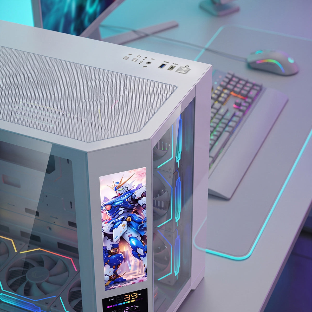 NOVA V2 9.16'' Lcd Ekranlı Hub+Kumanda Beyaz 7x12cm ARGB Pwm Fan Gaming Oyuncu Kasası