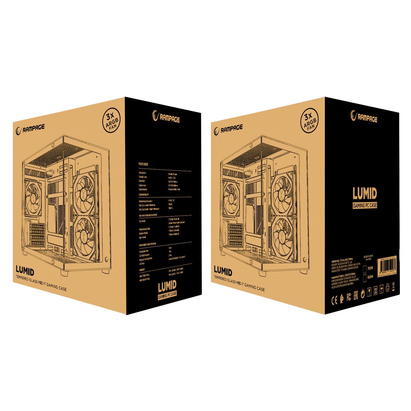 M-ATX Temperli Camlı 3*12cm ARGB Fan Siyah Oyuncu Kasası