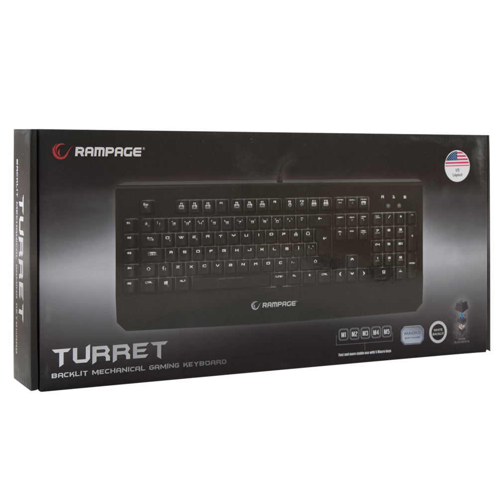KB-R12 TURRET Siyah USB Beyaz Aydınlatmalı Makrolu US Layout Mekanik Gaming Klavye - Rampage