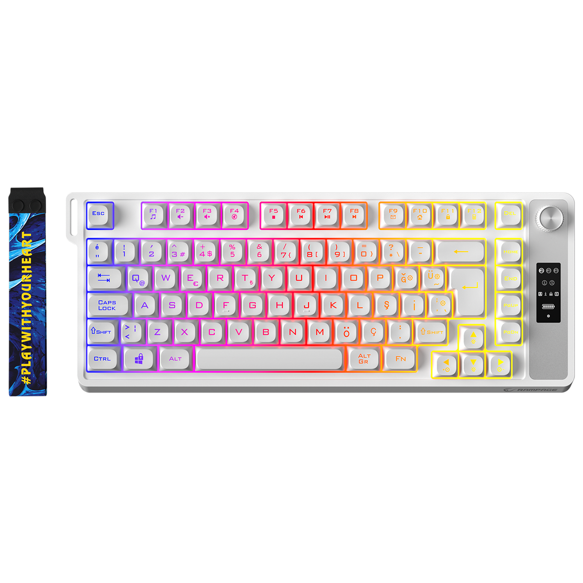 KB-R93 - Beyaz 2.4G + BT Wireless RGB Aydınlatmalı Q 82 Membrane Gaming Oyuncu Klavye