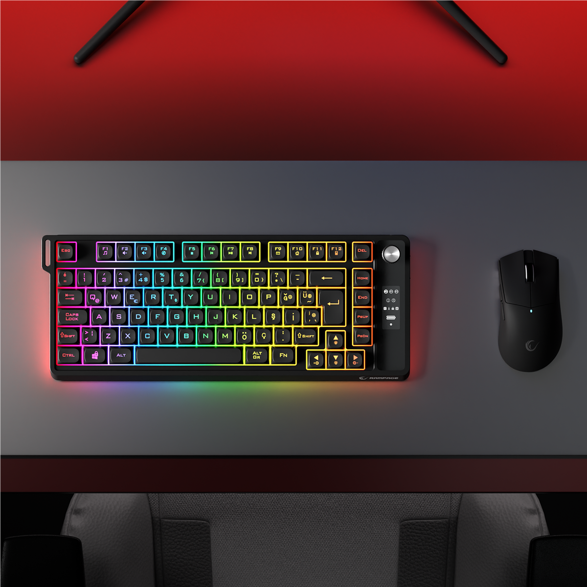 KB-R93 - Beyaz 2.4G + BT Wireless RGB Aydınlatmalı Q 82 Membrane Gaming Oyuncu Klavye
