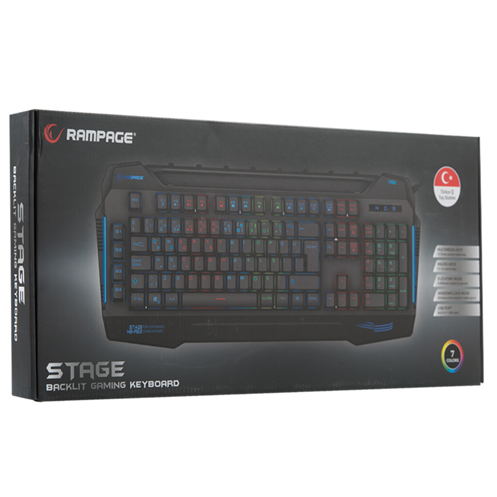 KB-R63 STAGE Siyah 4 Makro Fonksiyon Sese Duyarlı Işıklı RGB Q USB +Ses Mik Çıkışlı Oyuncu Klavyesi - Rampage