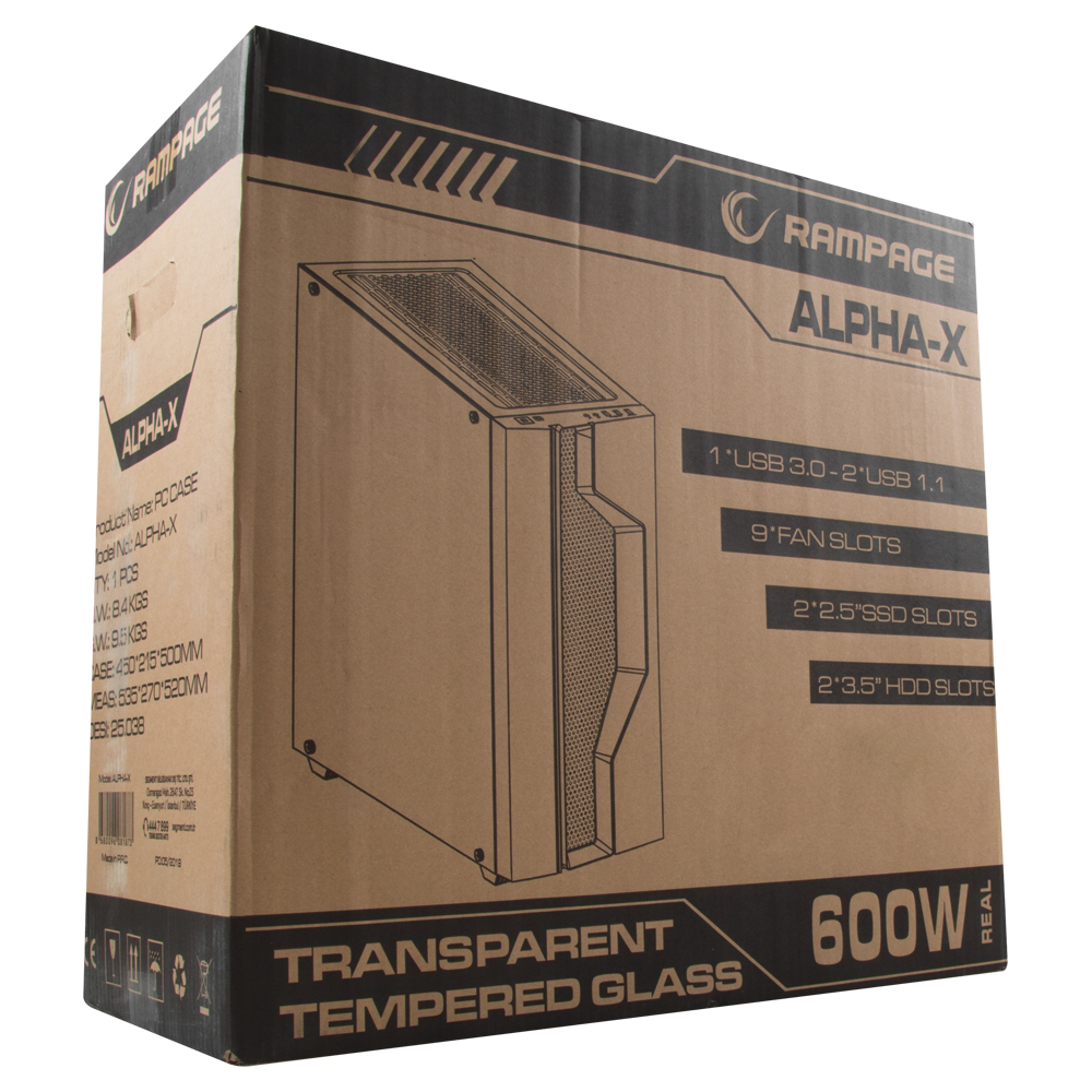 ALPHA-X A Adet ARGB Fanlı 600W 80 Plus Bronze RGB Led Şerit 1*Usb 3.0 2*Usb 2.0 Oyuncu Kasası - Rampage