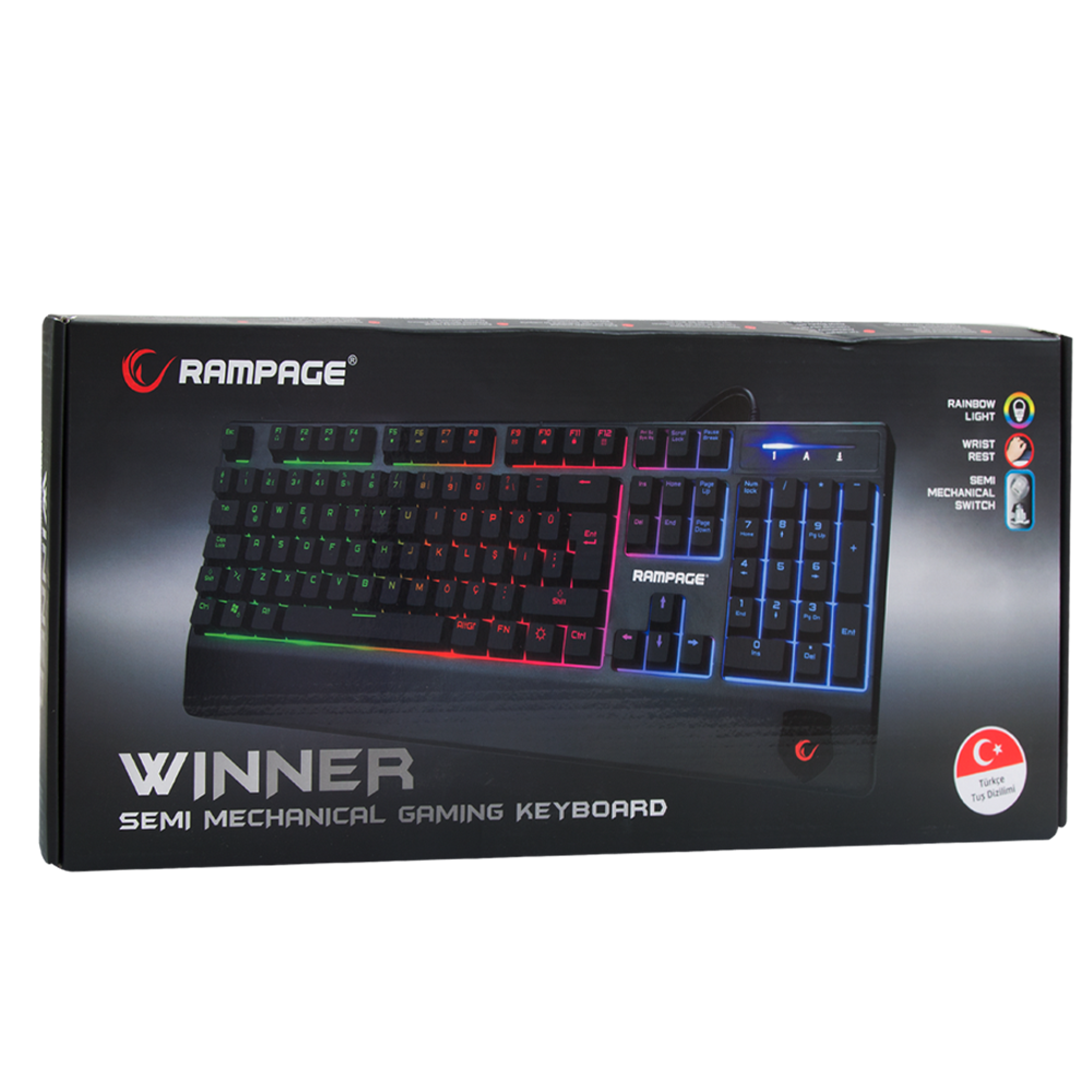 KB-R34 WINNER Semi Mekanik Q Rainbow Işıklı Gaming Oyuncu Klavyesi