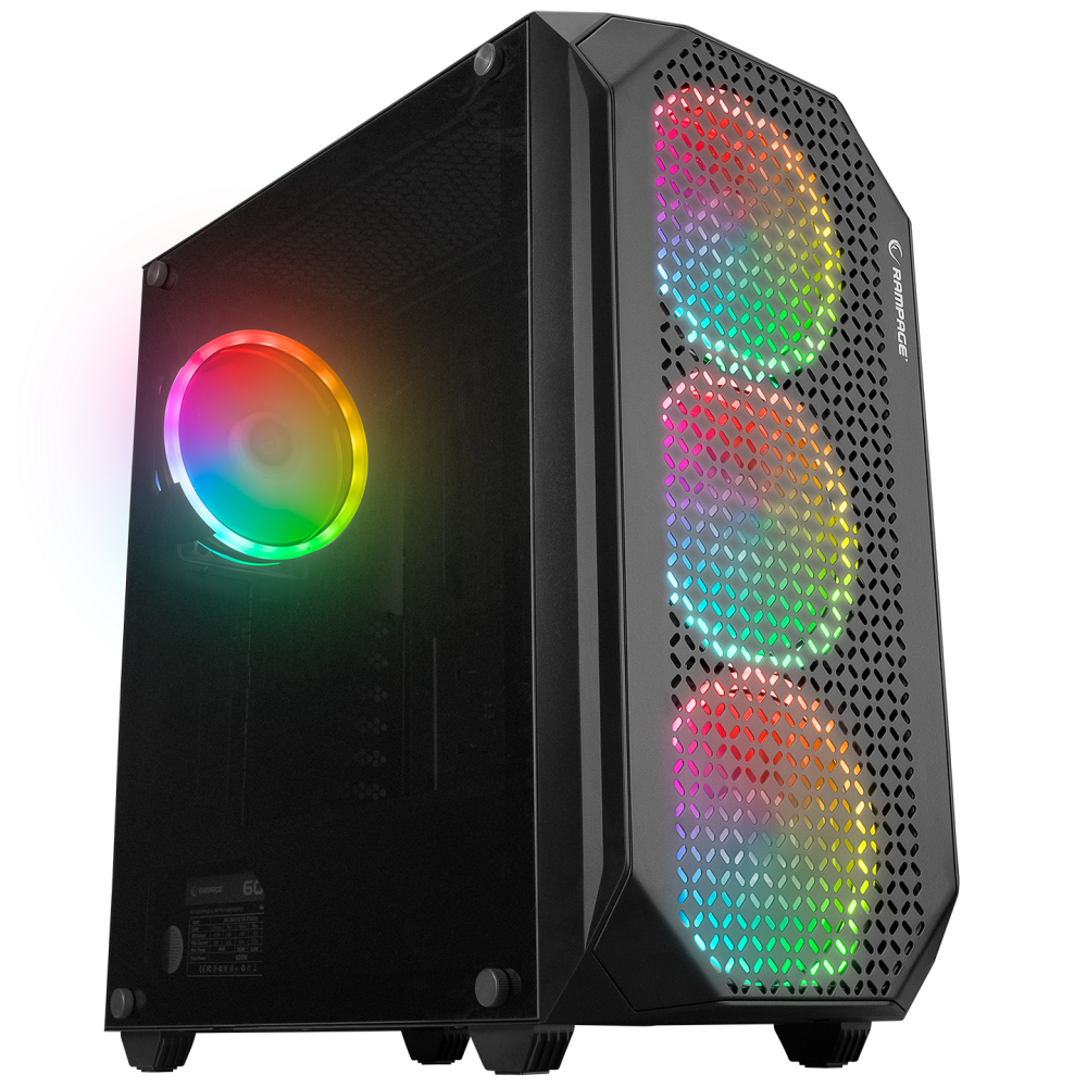 ZUKO 600W 80+ BRONZE Siyah emperli Camlı ATX Mid-T Gaming Oyuncu Kasası - Rampage