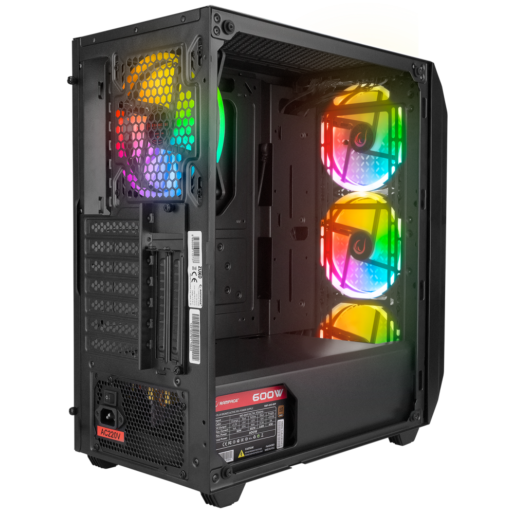 ZUKO 600W 80+ BRONZE Siyah emperli Camlı ATX Mid-T Gaming Oyuncu Kasası - Rampage