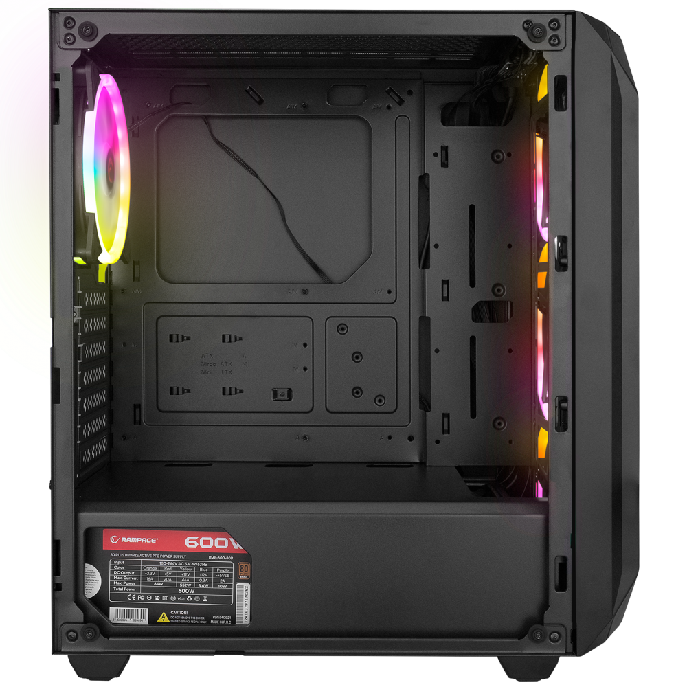 ZUKO 600W 80+ BRONZE Siyah emperli Camlı ATX Mid-T Gaming Oyuncu Kasası - Rampage