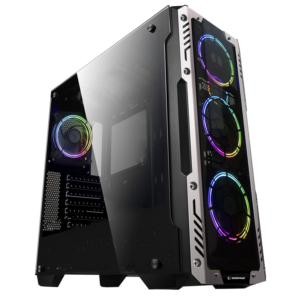 AZOR 4*12cm RGB Fanlı 600W 80 Plus Bronze Siyah Tempered Glass Oyuncu Kasası - Rampage