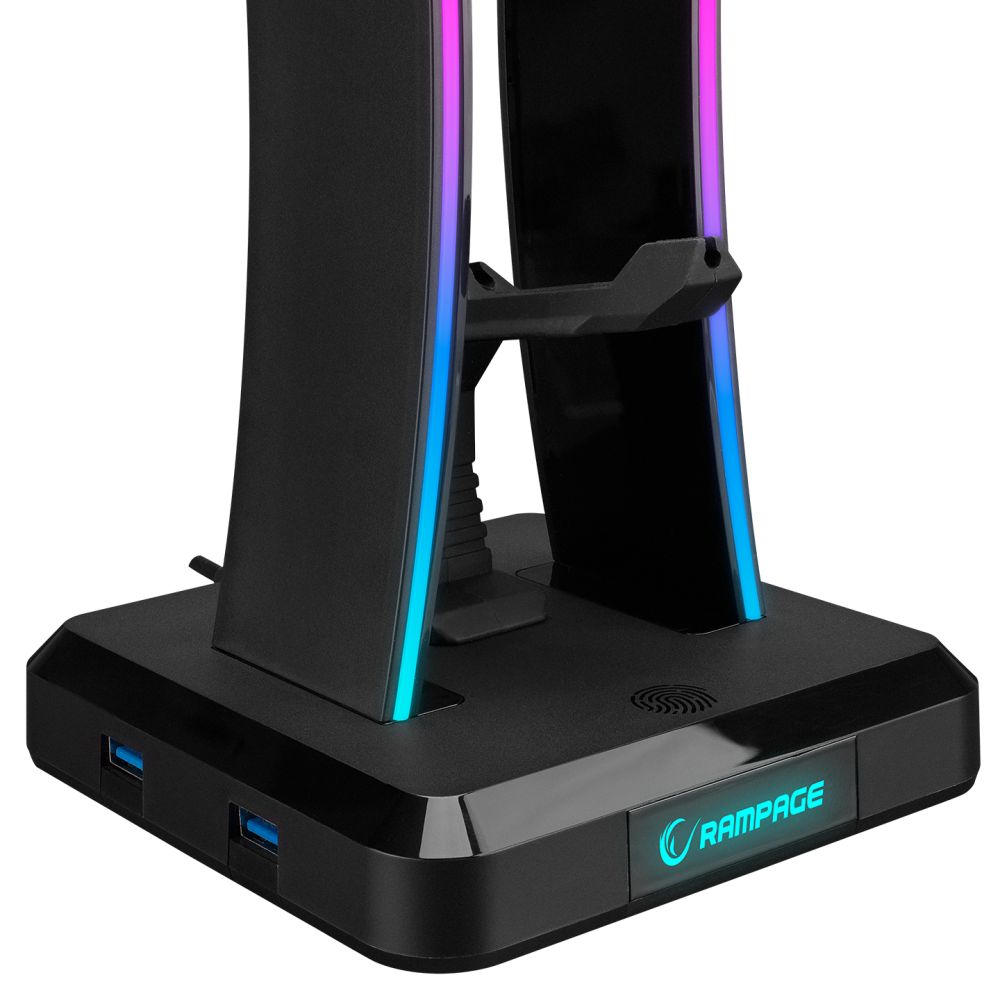 RM-H77 X-BASE Siyah RGB Işıklı 4*Usb Port Kulaklık İçin Stand - Rampage