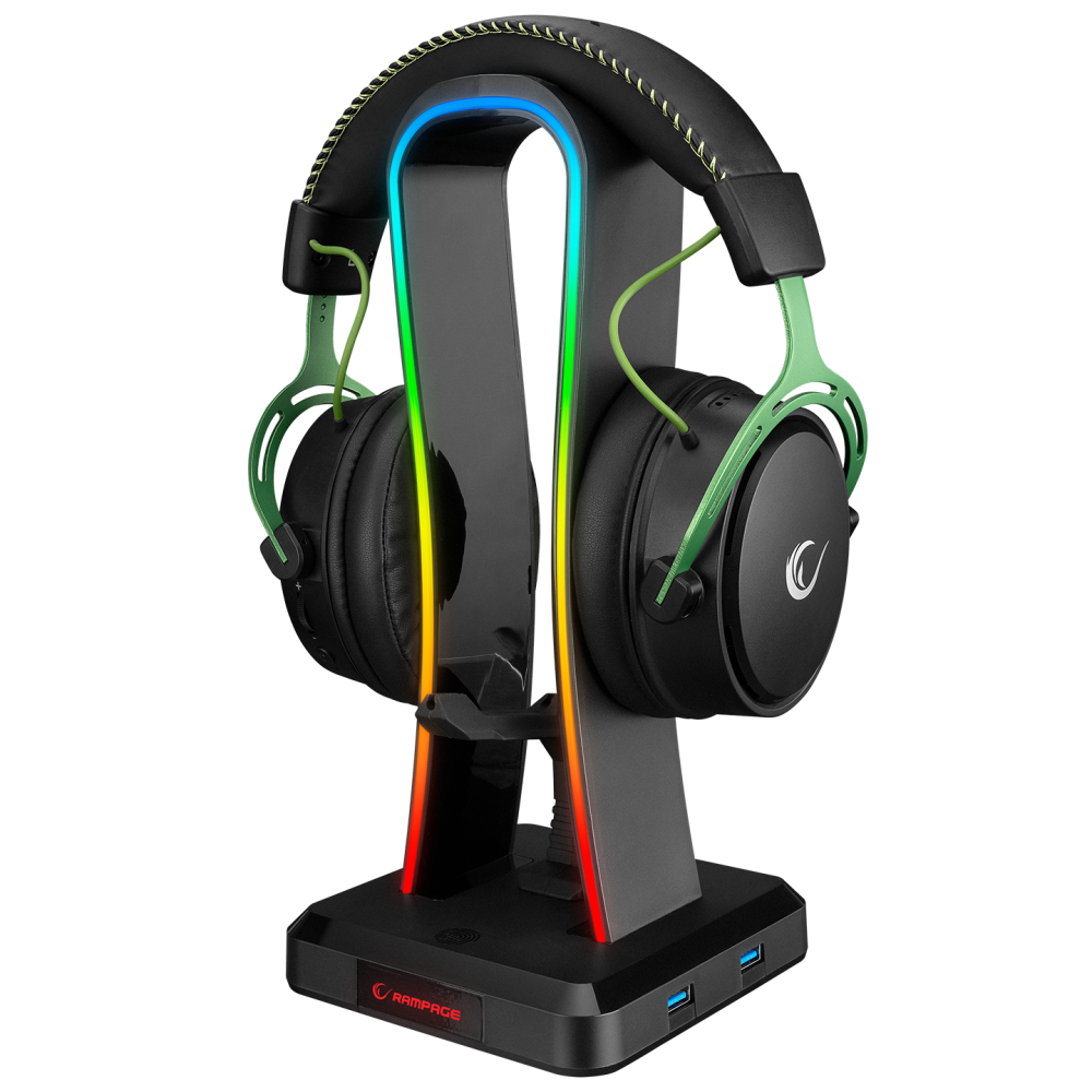 RM-H77 X-BASE Siyah RGB Işıklı 4*Usb Port Kulaklık İçin Stand - Rampage
