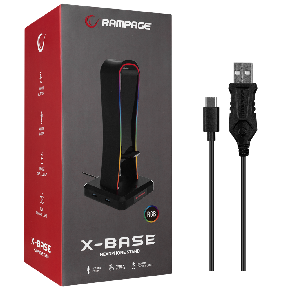 RM-H77 X-BASE Siyah RGB Işıklı 4*Usb Port Kulaklık İçin Stand - Rampage
